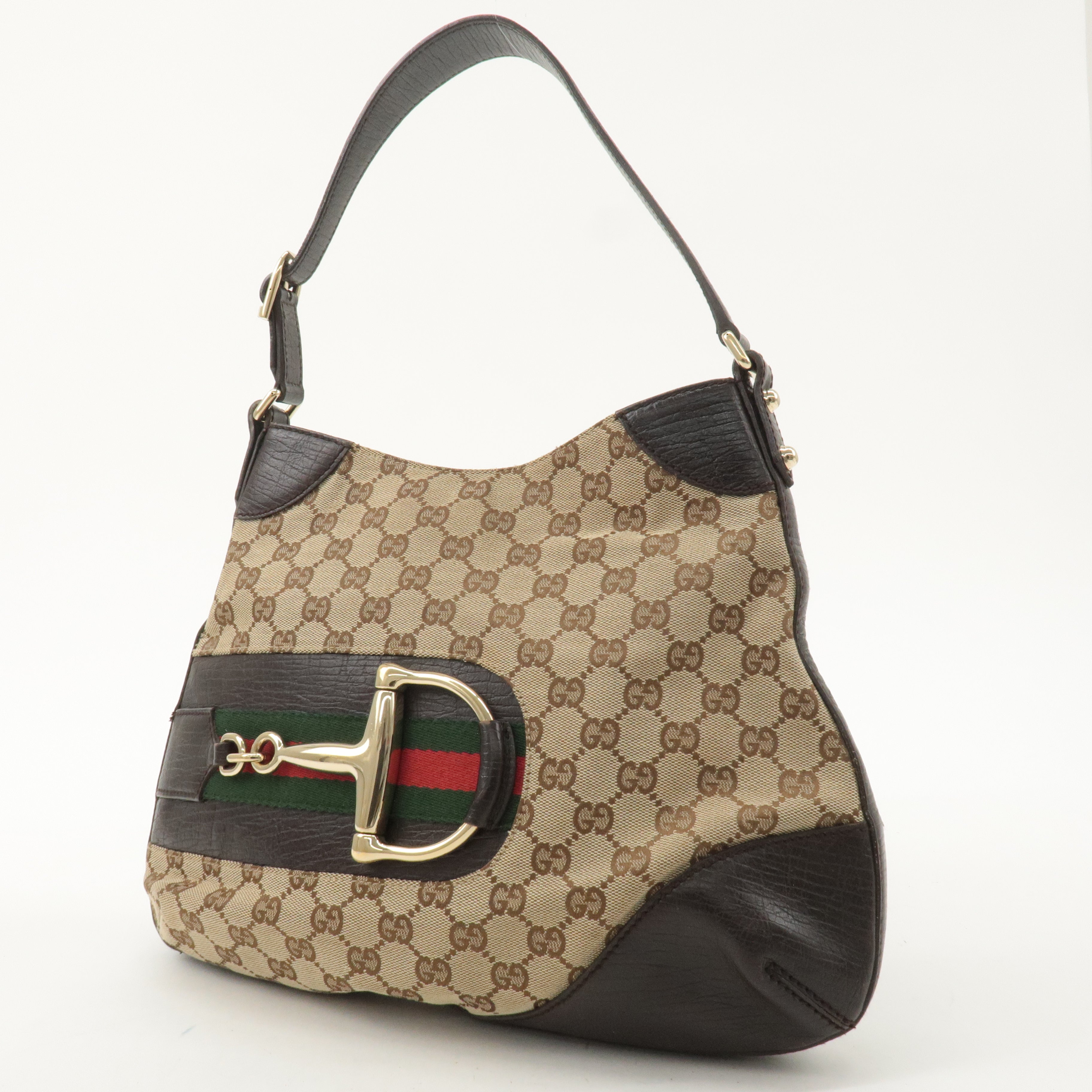 GUCCI Sherry Horsebit GG Canvas Leather Shoulder Bag 137388