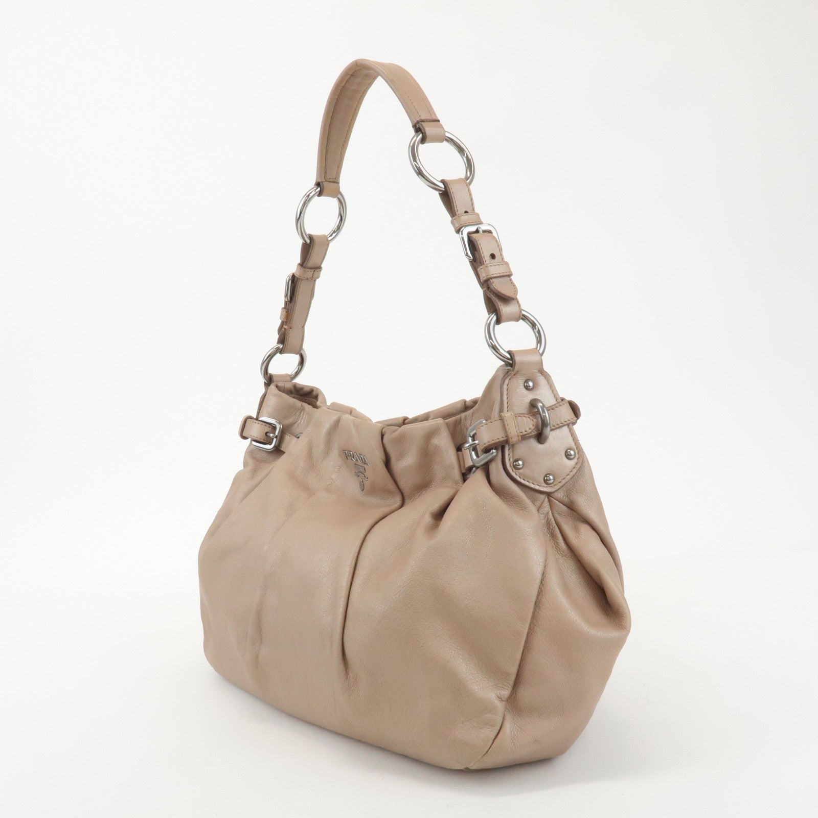 PRADA Leather Shoulder Bag Hand Bag Champaign Beige BR3975