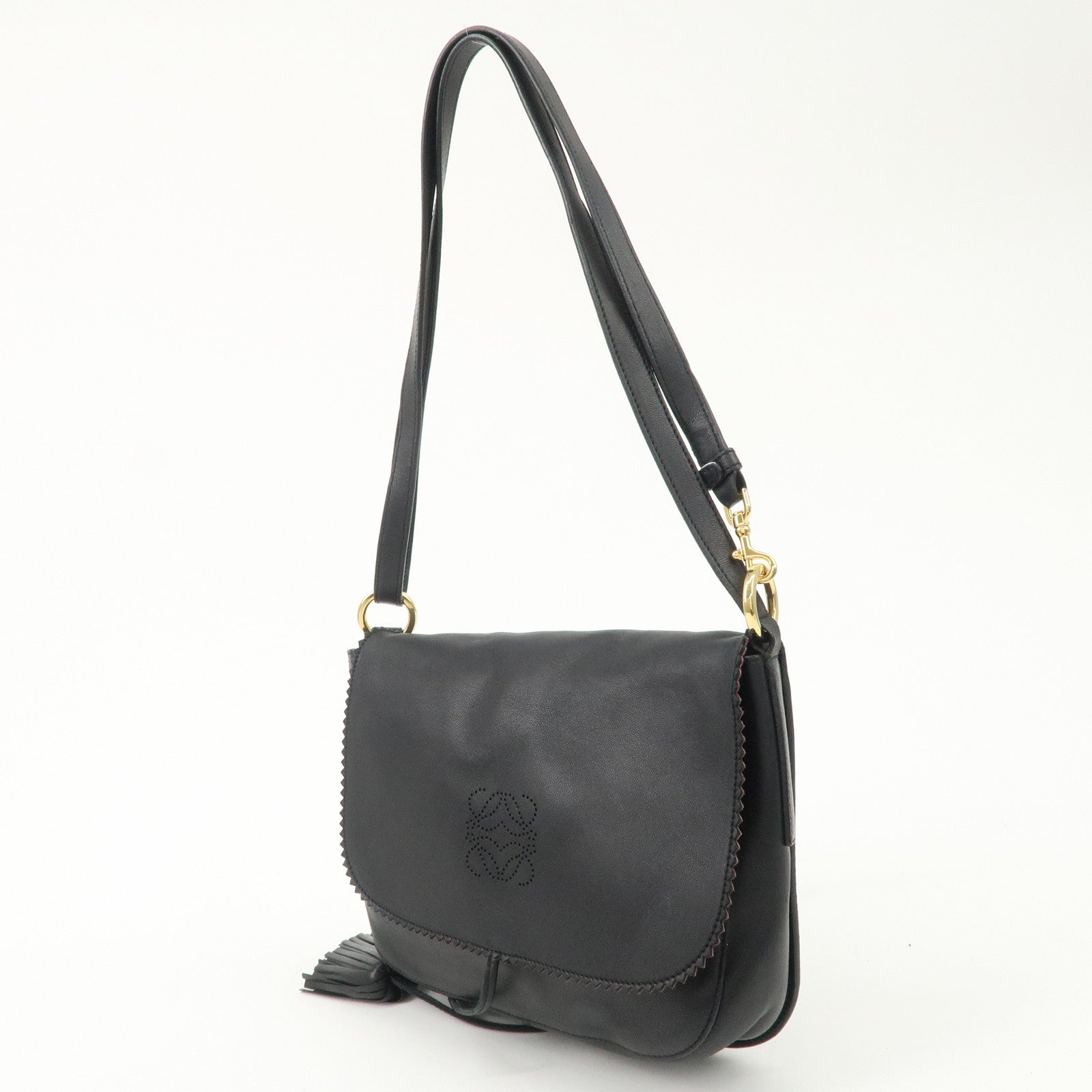 LOEWE Anagram Leather Tassel 2Way Shoulder Bag  Black 315.82.E29 Used