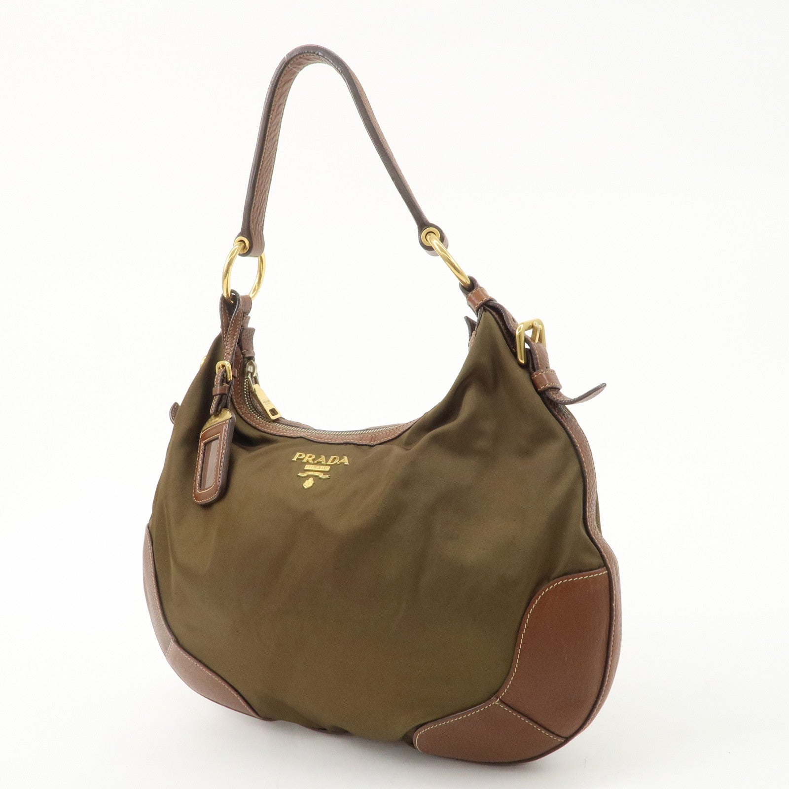 PRADA Nylon Leather Shoulder Bag Hand Bag Khaki Brown