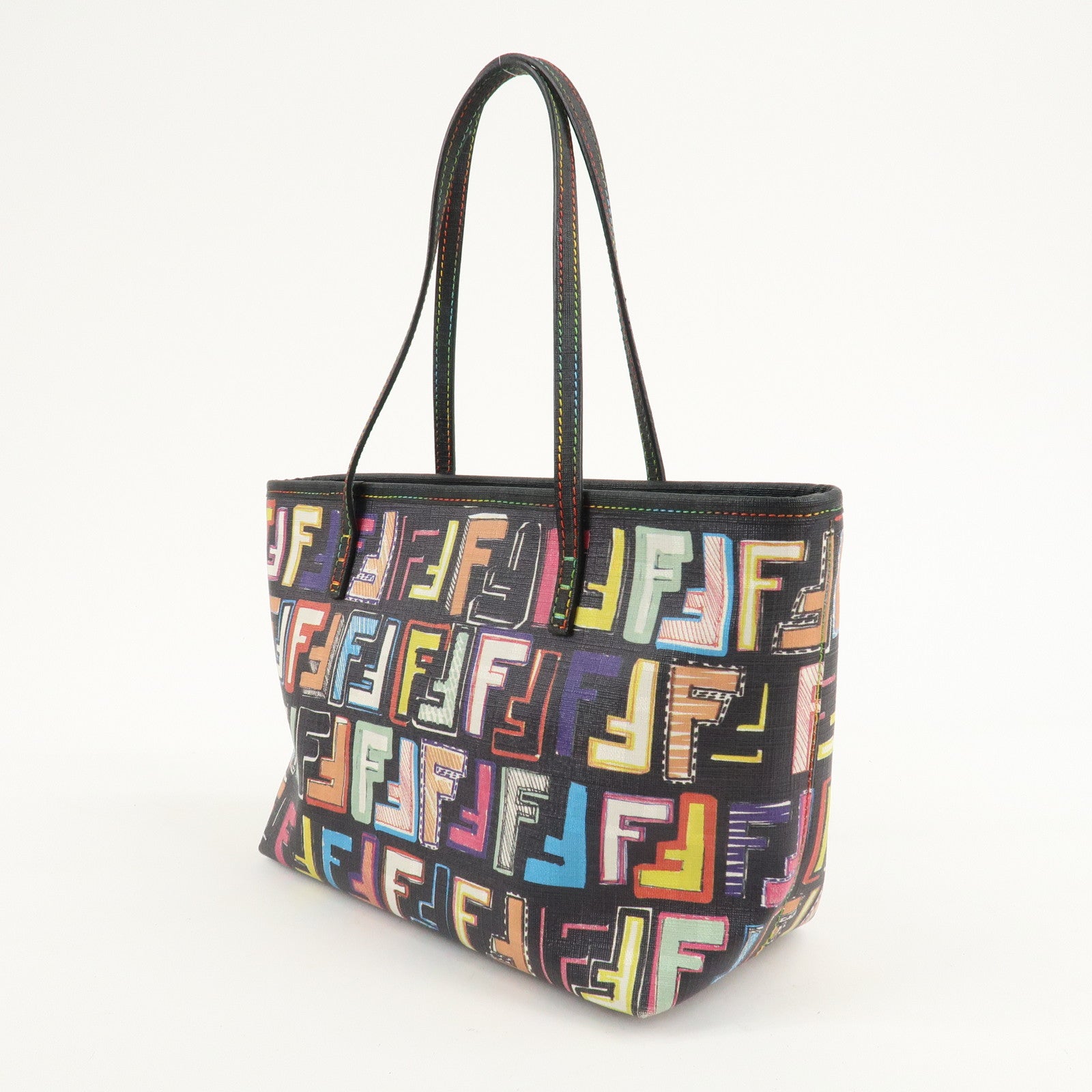 FENDI Zucca PVC Tote Bag Hand Bag Black Multi Color BBH223