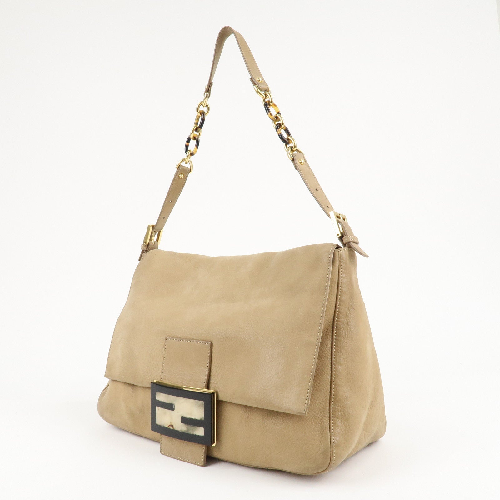 FENDI Mamma Baguette Leather Shoulder Bag Beige 8BR638