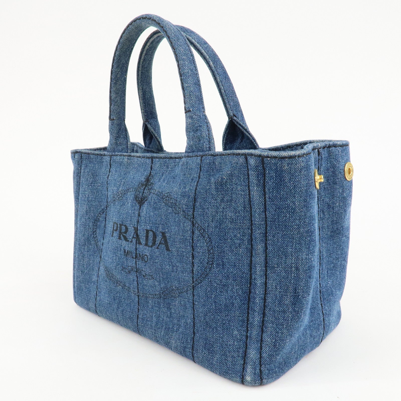 PRADA Canapa Mini Denim Leather 2Way Bag Tote Bag Blue 1BG439