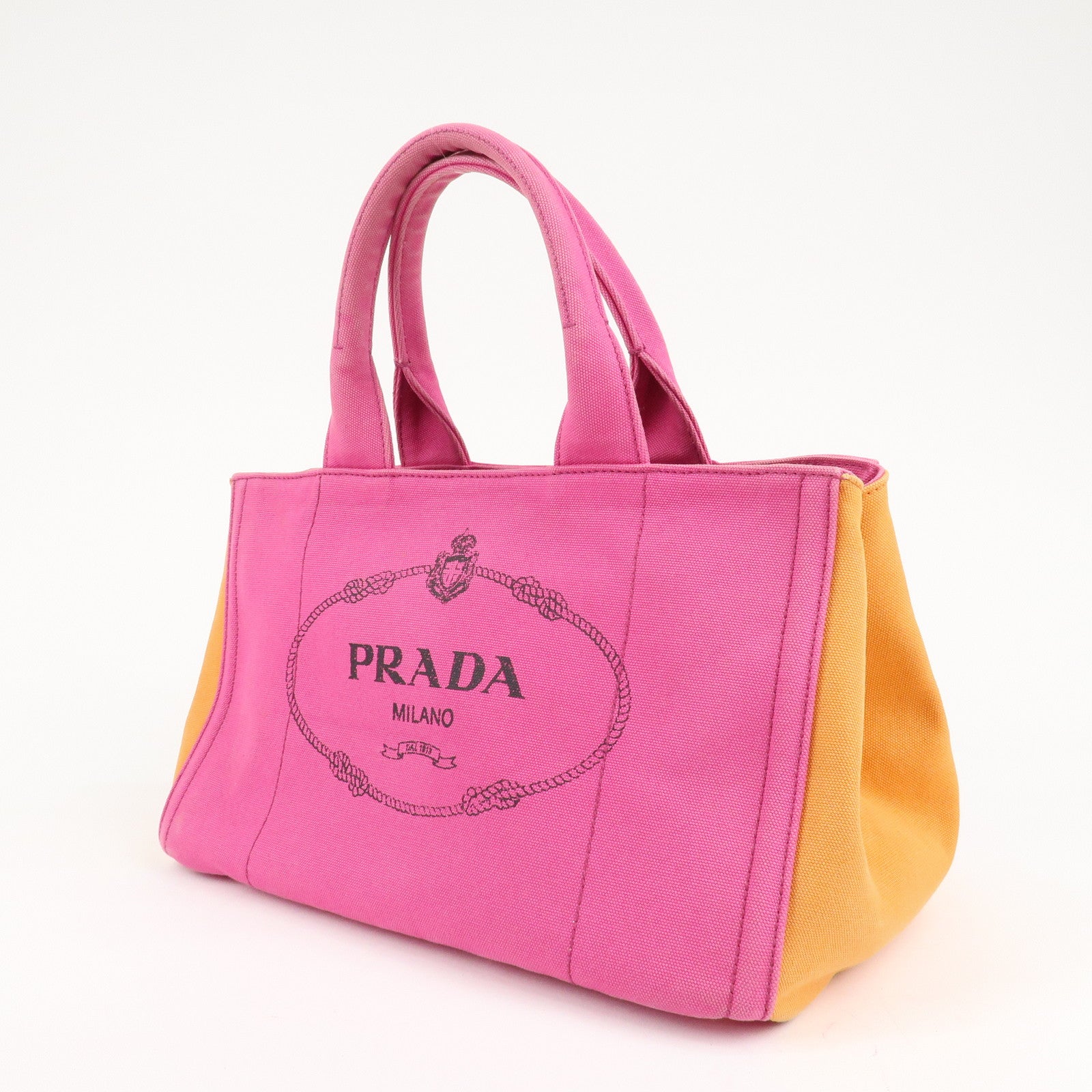 PRADA Canapa Canvas Tote Bag Limited Edition Pink Orange B1877I