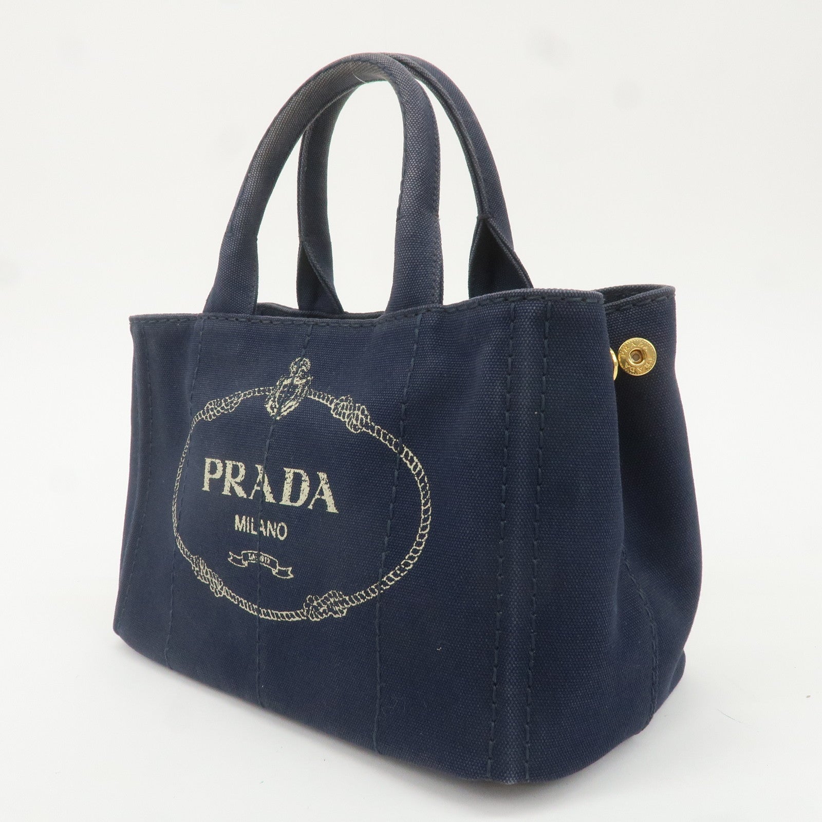 PRADA Canapa Mini Canvas 2Way Bag Tote Bag Navy 1BG439