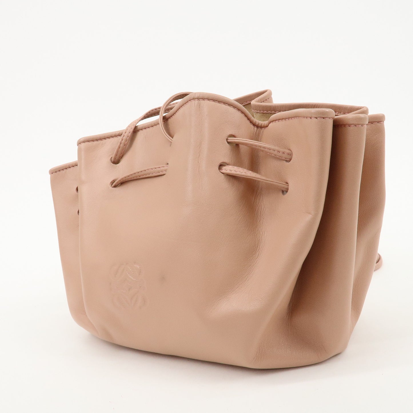 LOEWE Anaglam Leather Shoulder Bag Drawstring Bag Pink Beige