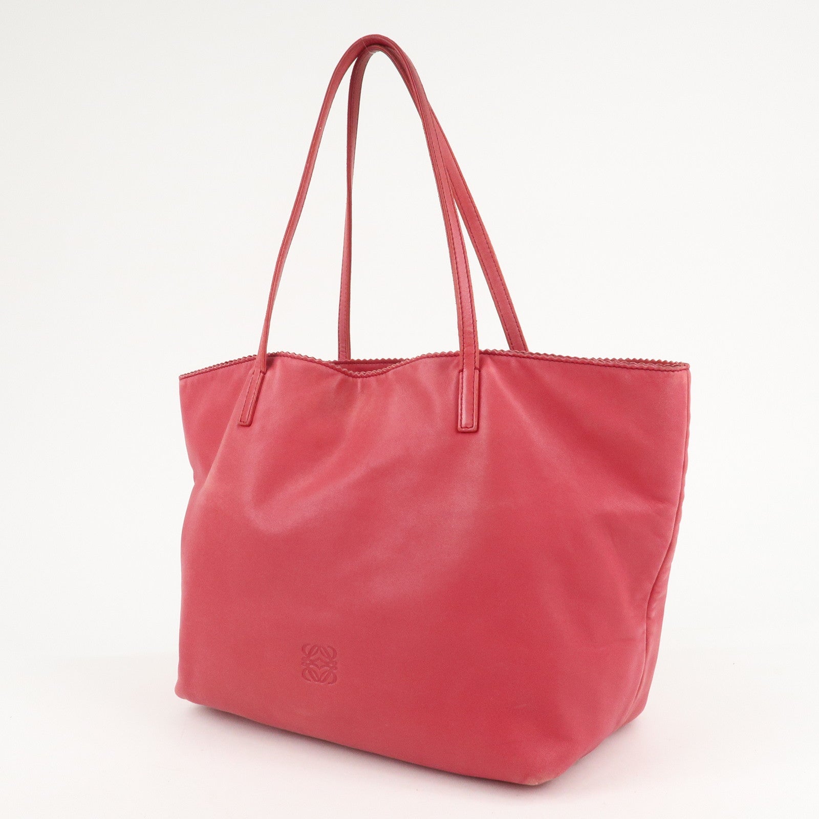 LOEWE Anagram Leather Tote Bag Shoulder Bag Hand Bag Pink Used