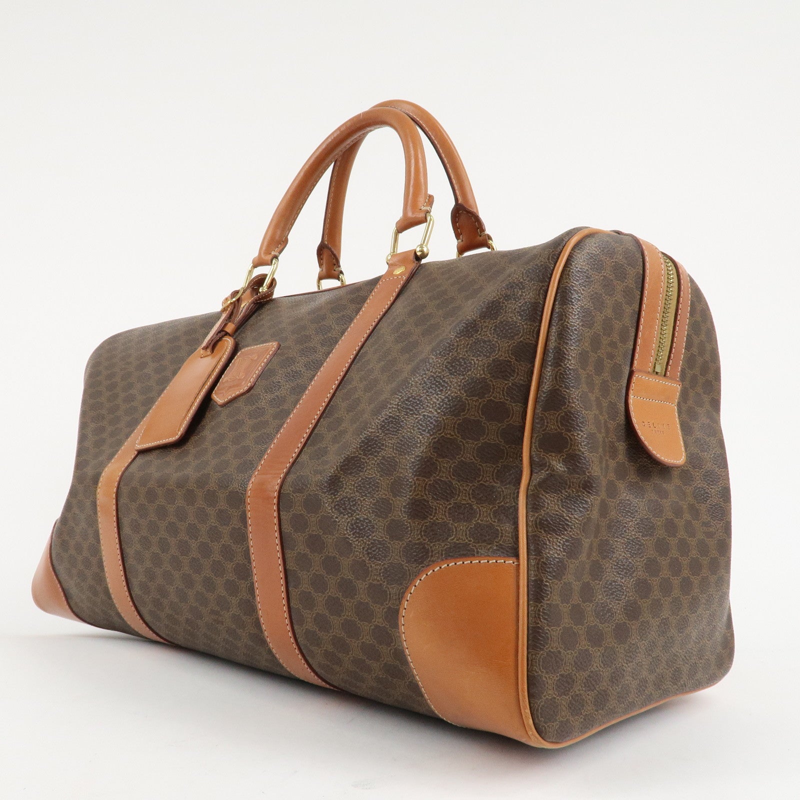 CELINE Macadam PVC Leather Boston Bag Hand Bag Brown Used