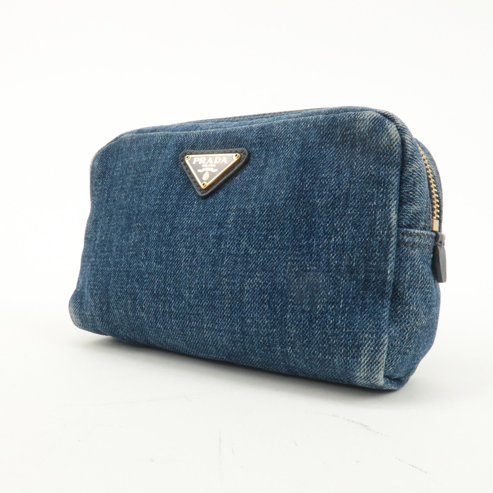 PRADA Logo Denim Cosmetic Pouch Blue