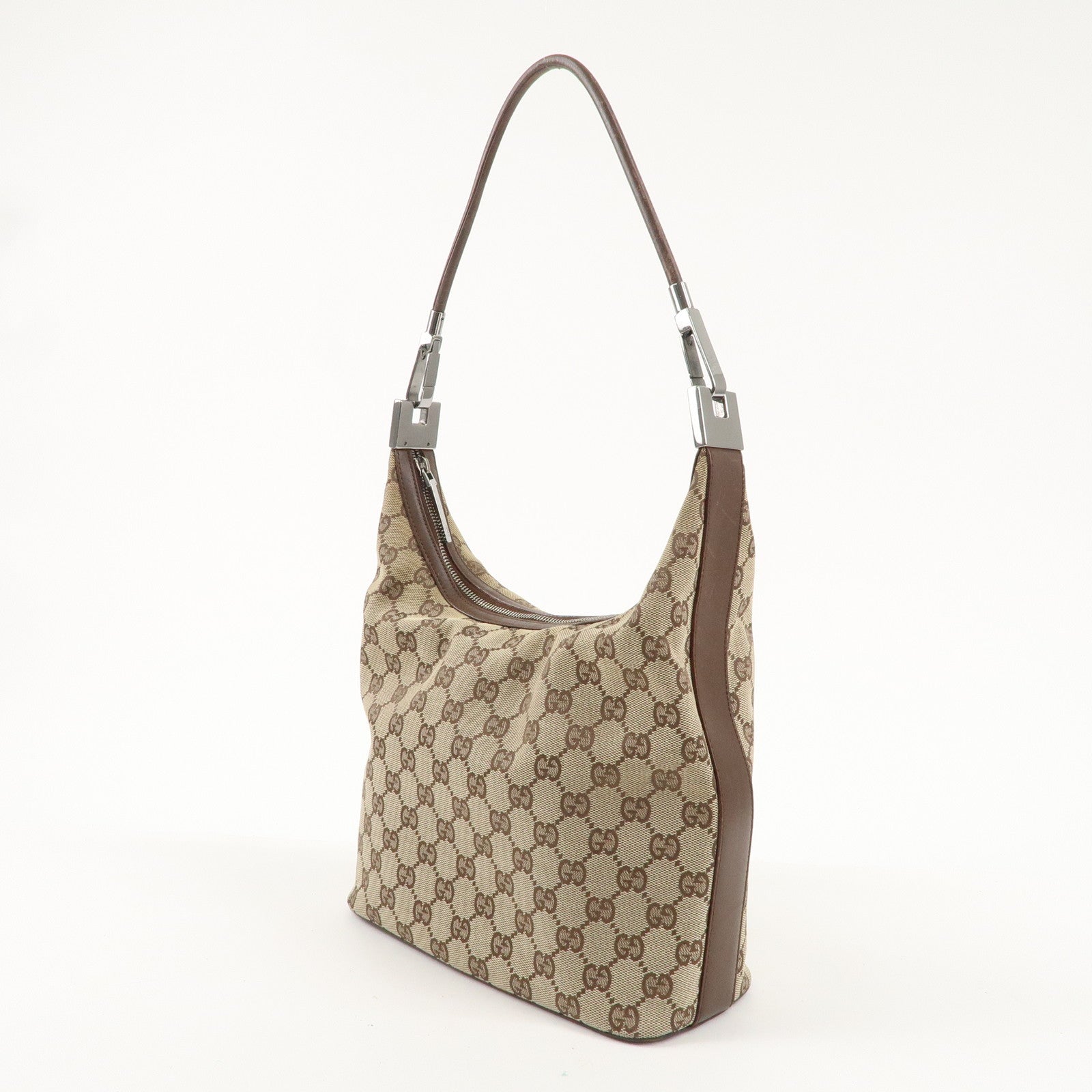 GUCCI GG Canvas Leather One-Shoulder Bag Beige Brown 13814