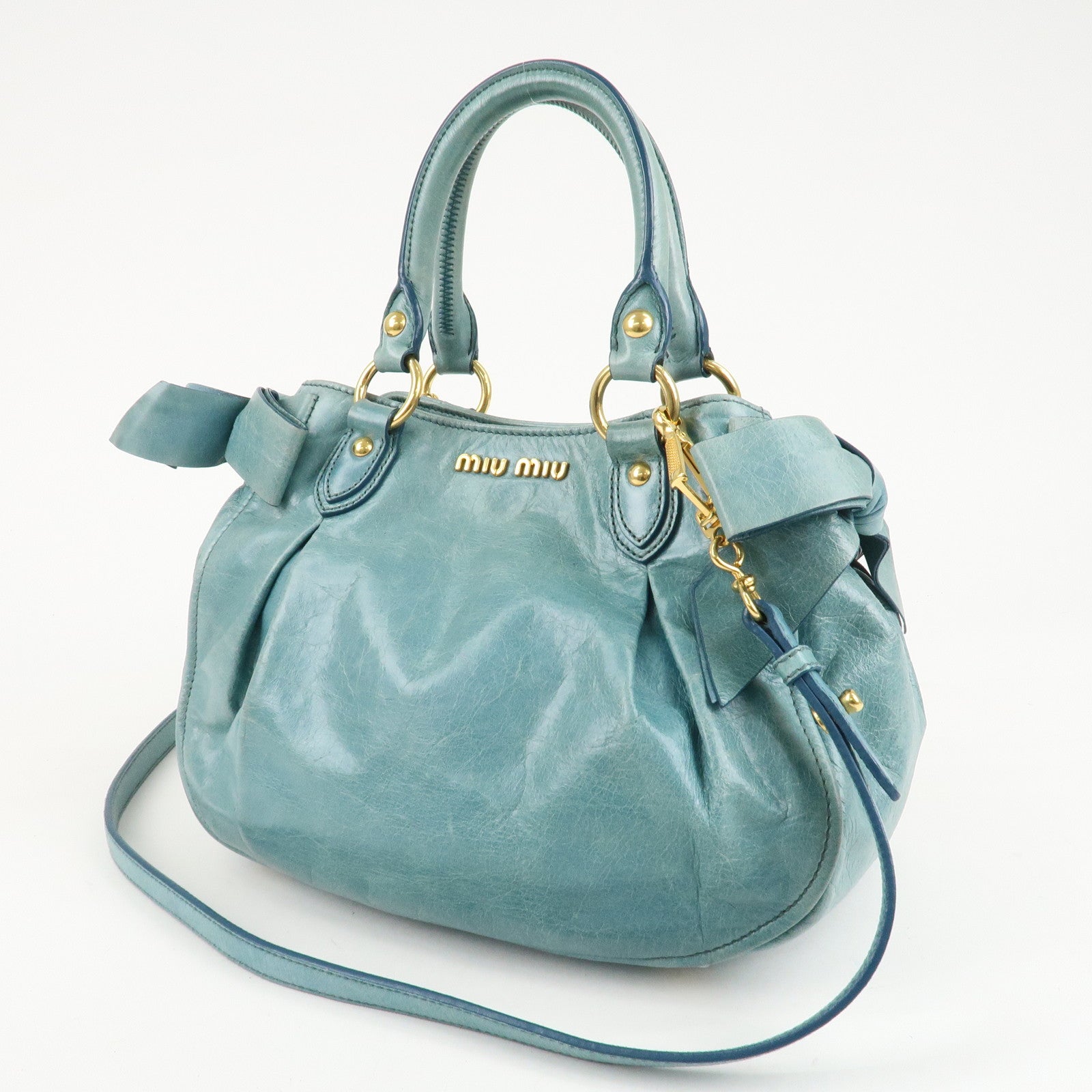 MIU MIU Leather 2Way Bag Shoulder Bag Hand Bag Blue