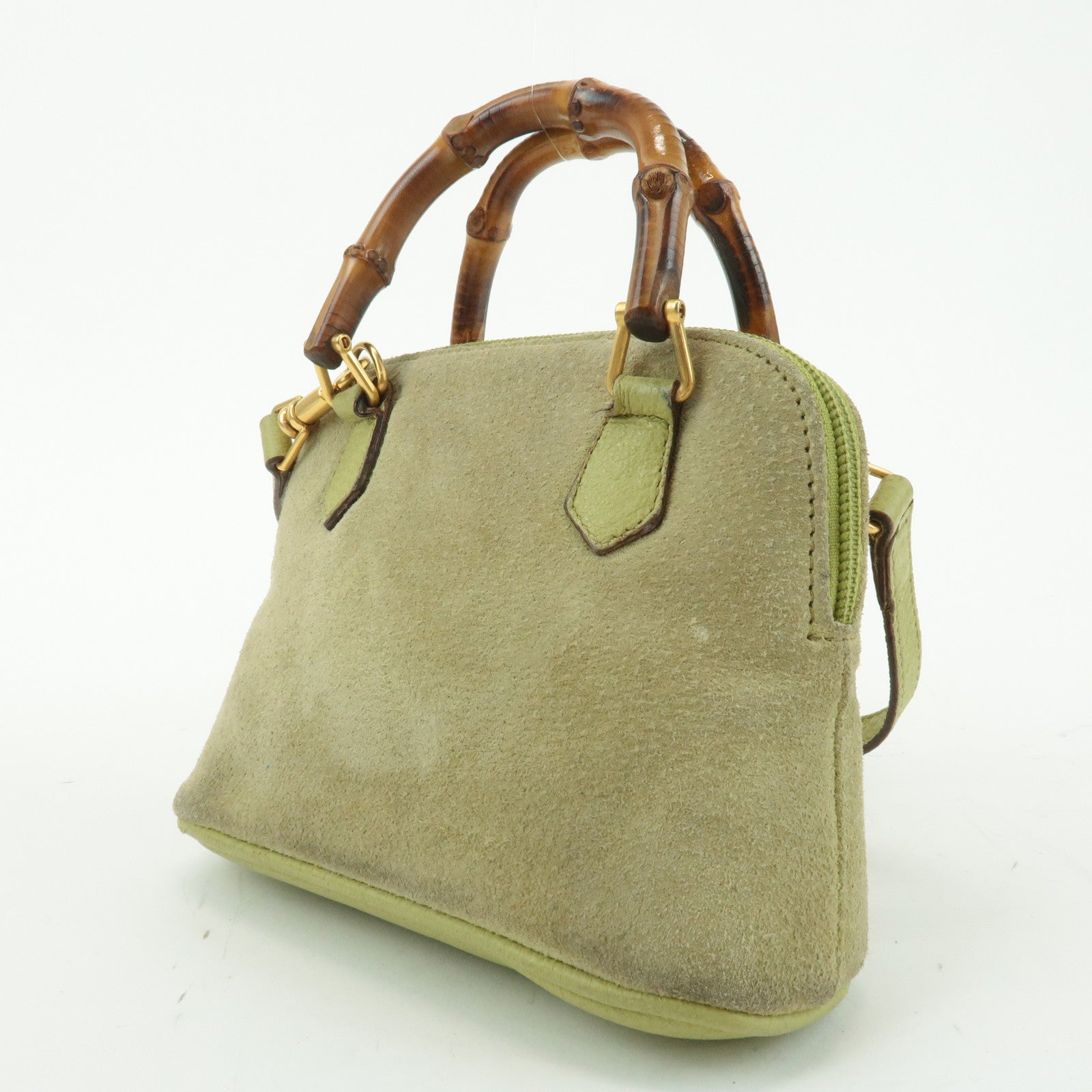 GUCCI Bamboo Suede Leather 2WAY Small Bag Green 007.2865.0231