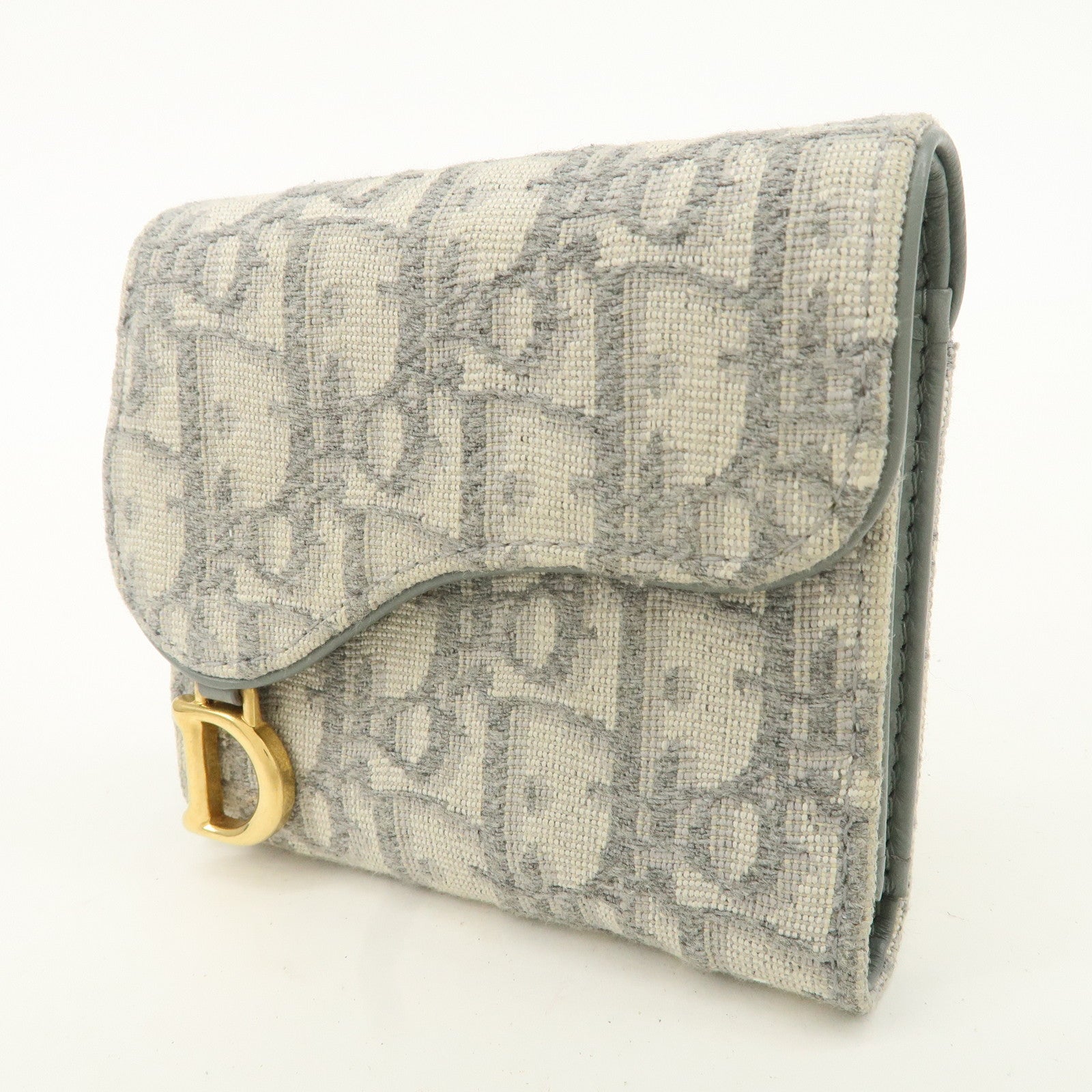 Christian Dior Trotter Jacquard Leather Saddle Lotus Wallet Gray