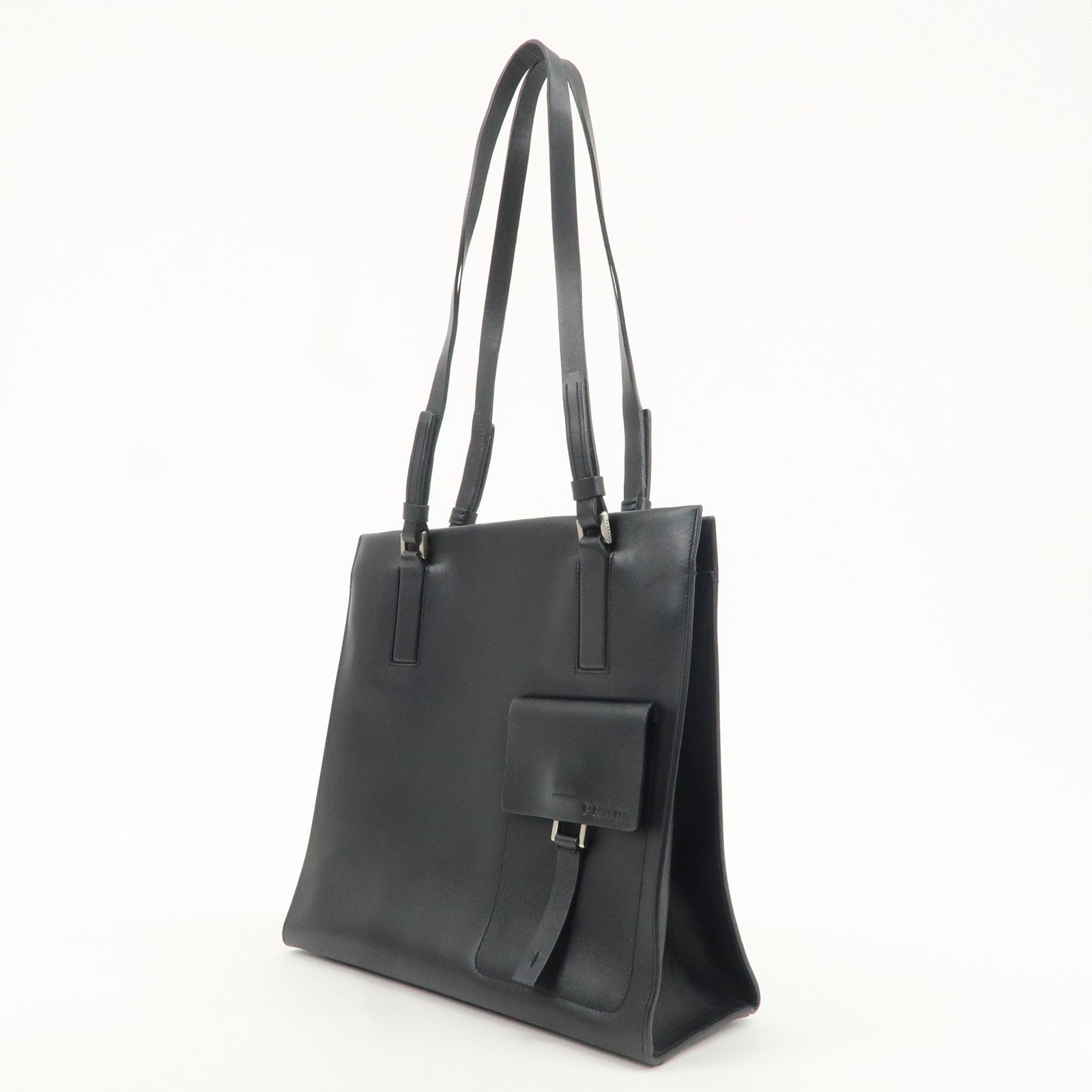 PRADA Leather Shoulder Tote Bag Shoulder Bag Black B10313