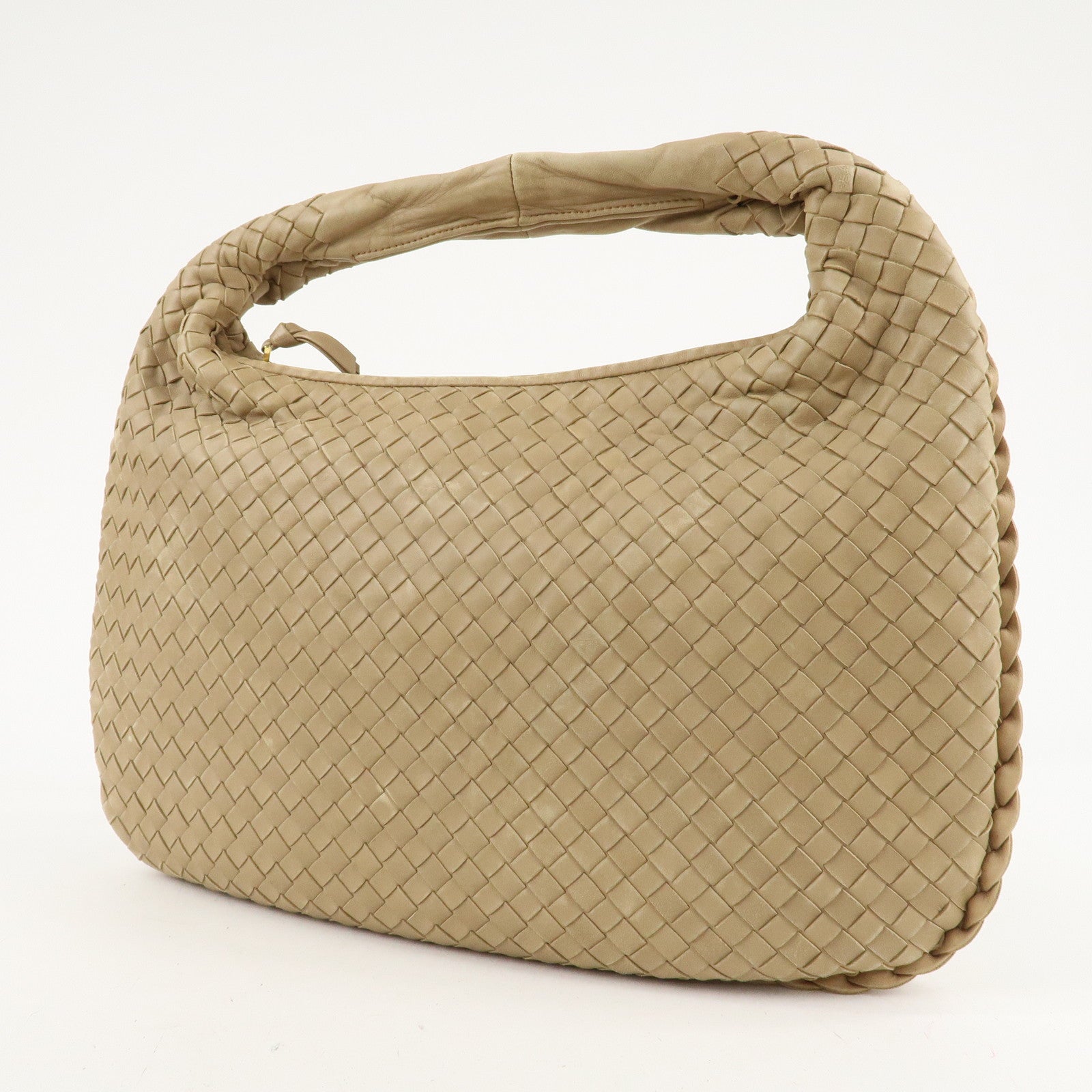 BOTTEGA VENETA Hobo Intrecciato Leather Shoulder Bag Beige 115653 Used
