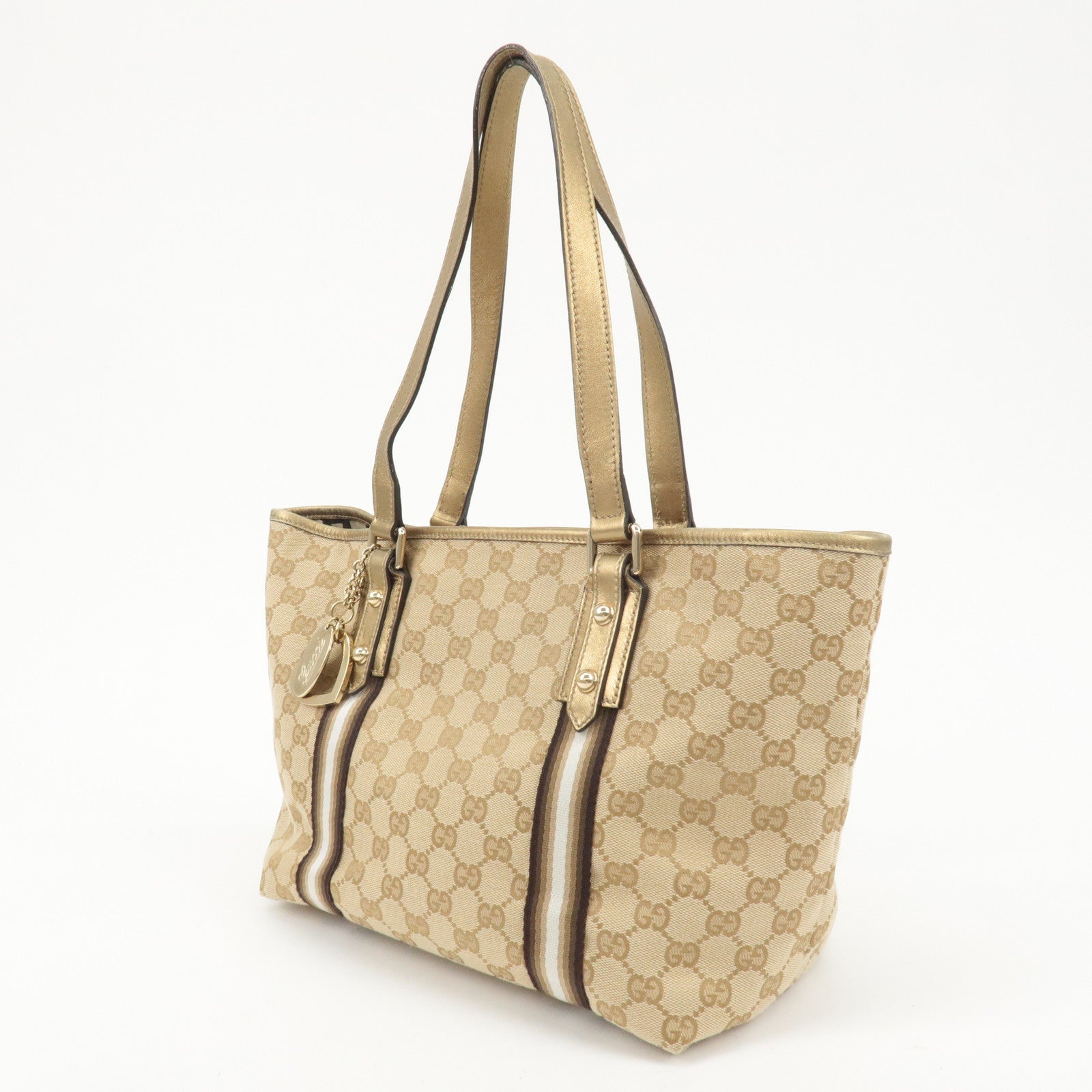 GUCCI GG Canvas Leather Shoulder Tote Bag Beige Gold 137396