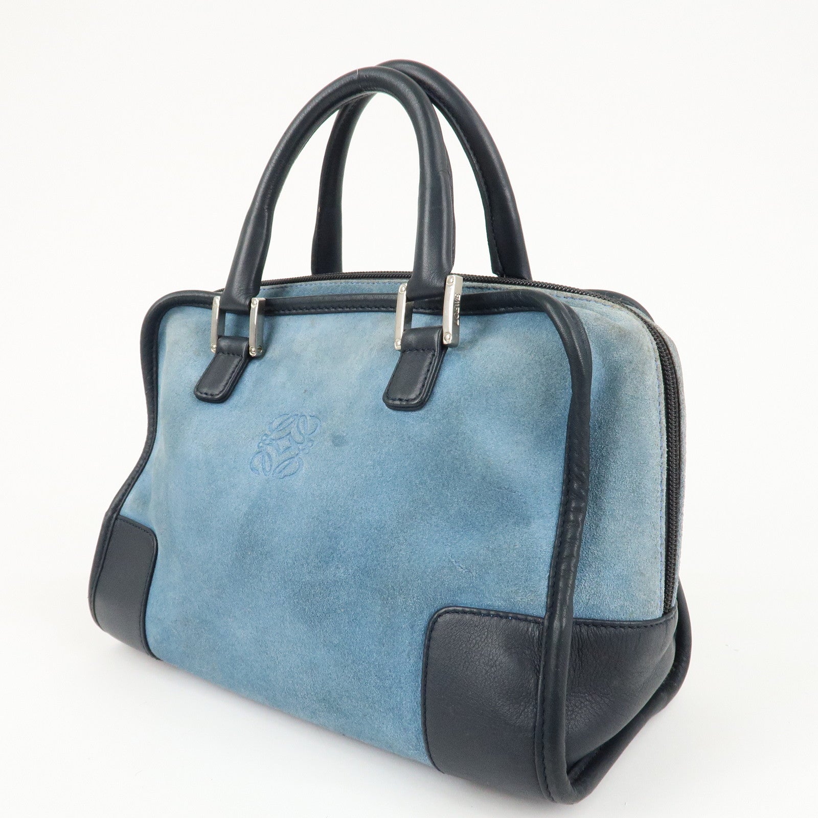 LOEWE Anagram Suede Leather Amazona 28 Hand Bag Blue Navy