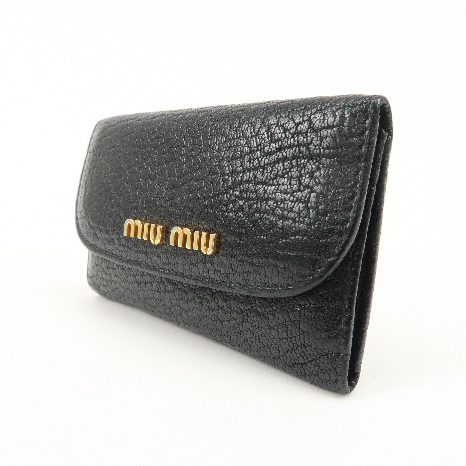 MIU MIU Madras Leather Key Case 6 Key Rings Black Used