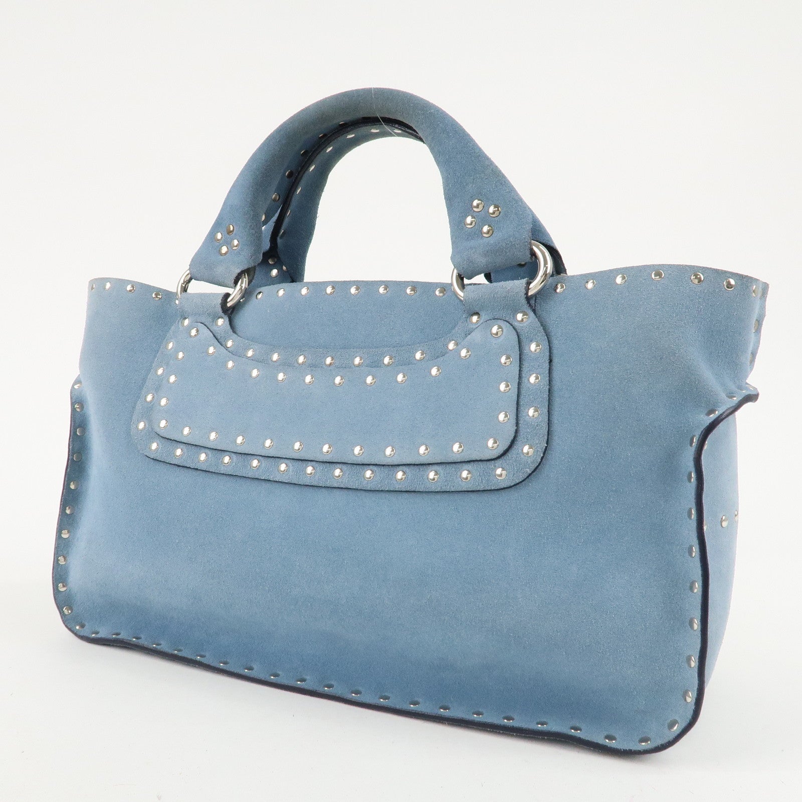 CELINE Suede Hand Bag Tote Bag Blue CE00/23