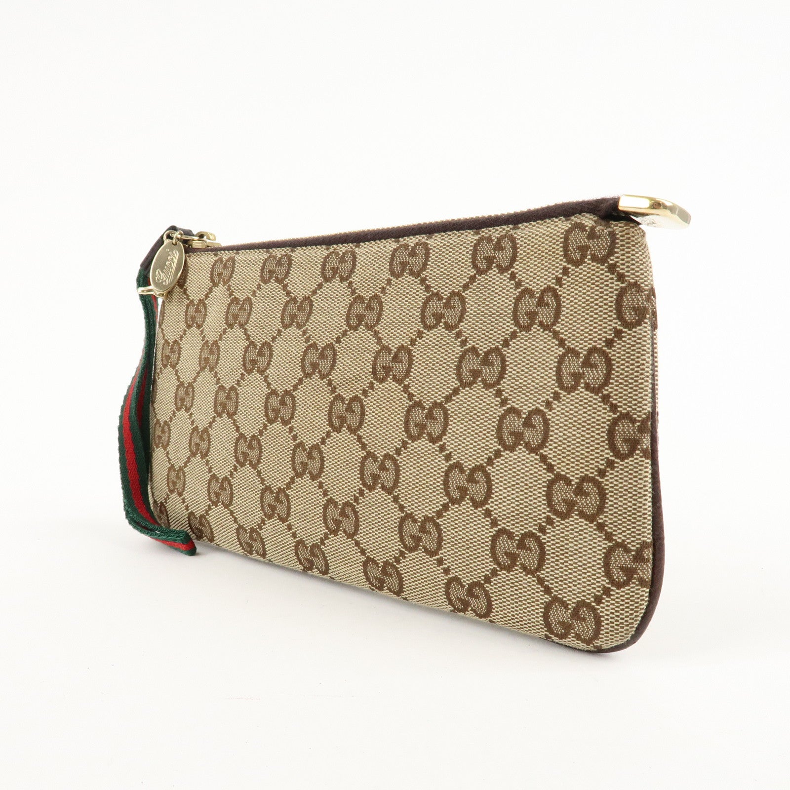 GUCCI Sherry GG Canvas Leather Pouch with Charm 186657