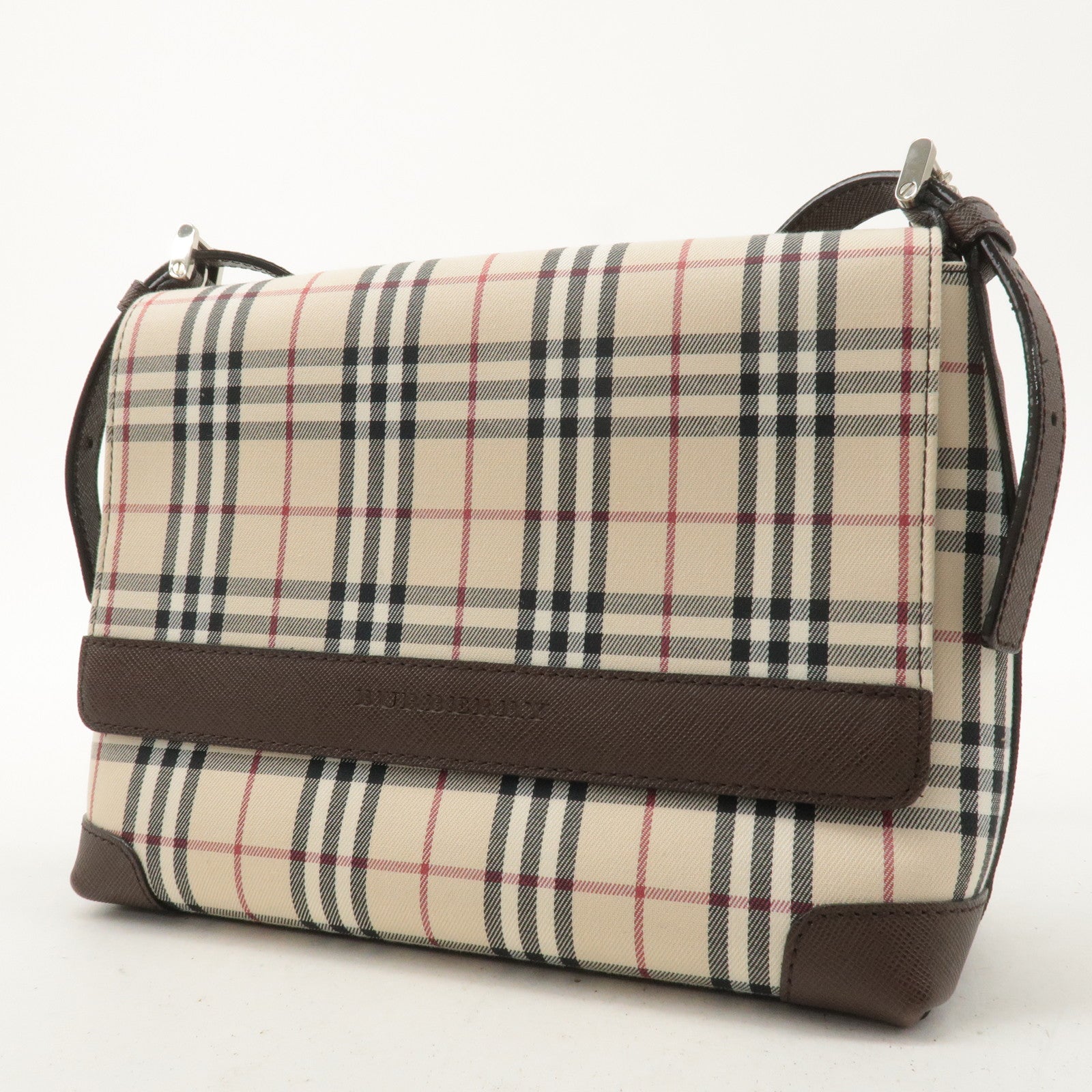 Burberry Nova Plaid Canvas Leather Shoulder Bag