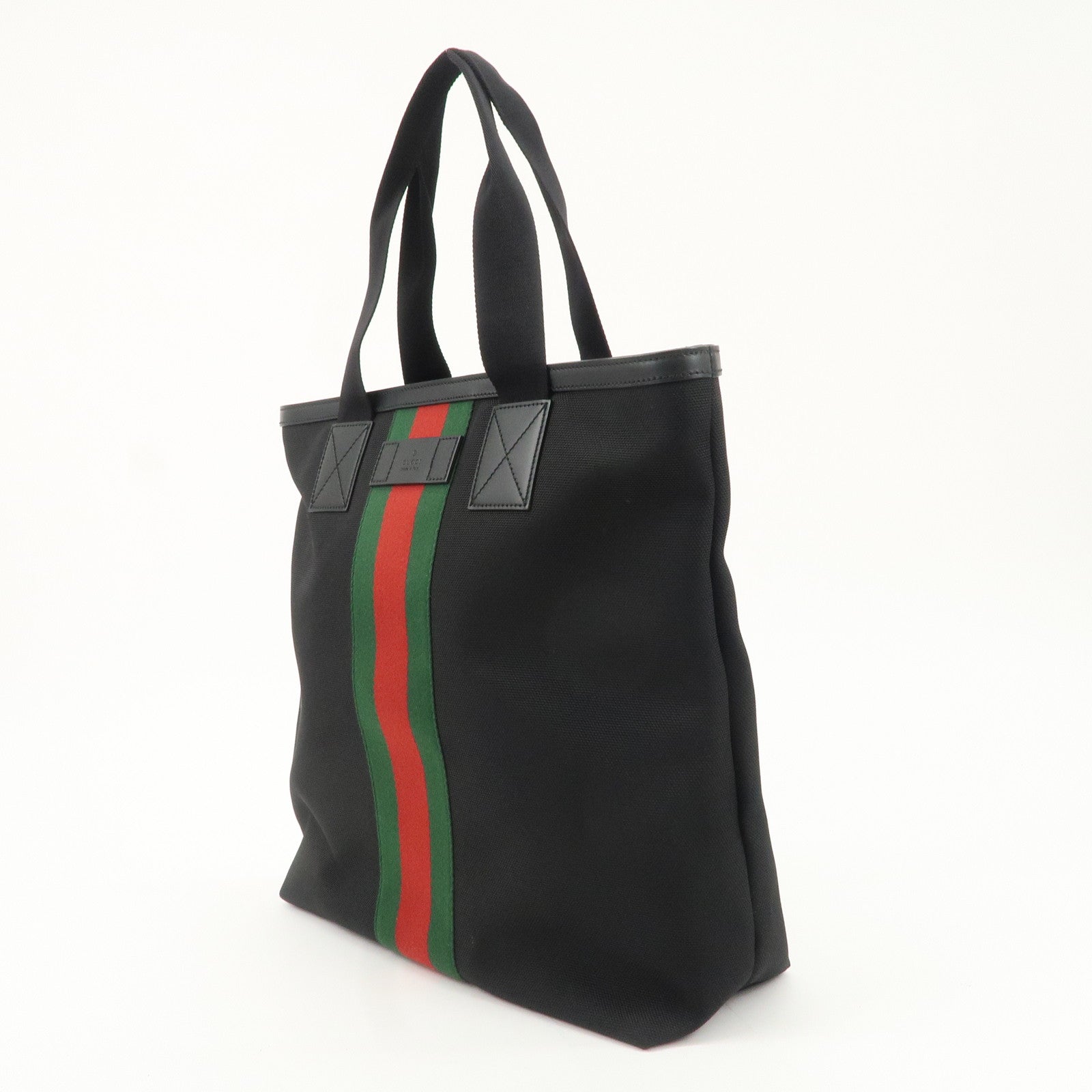 GUCCI Sherry Canvas Leather Tote Bag Black 631245