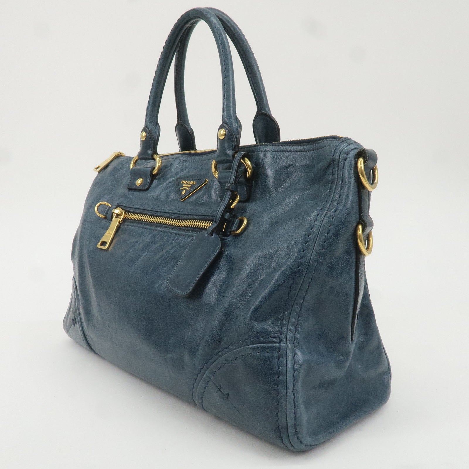 PRADA-Leather-2Way-Bag-Shoulder-Bag-Blue-BL0678