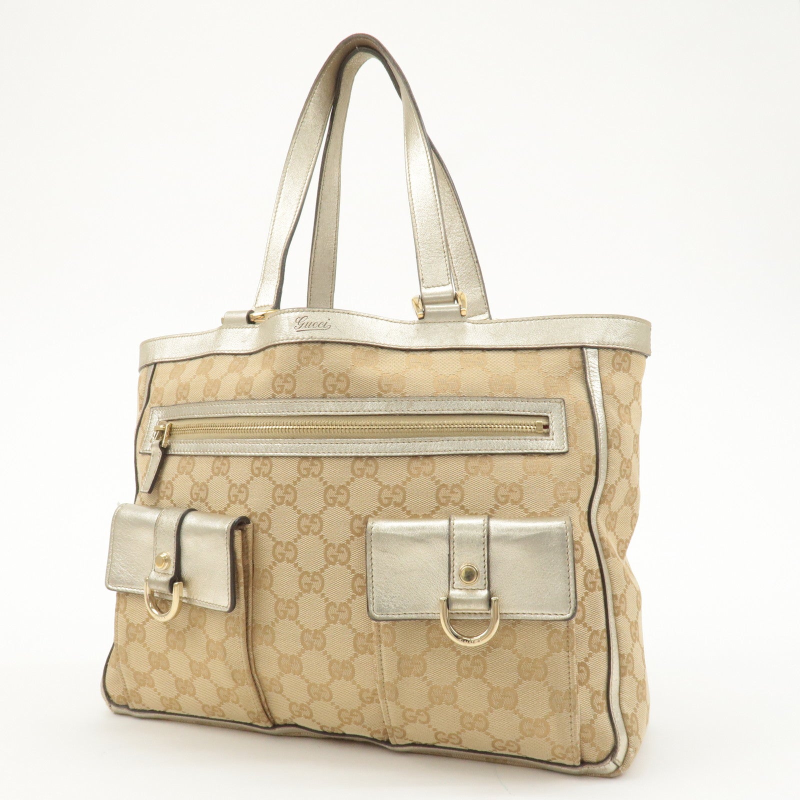 GUCCI Abbey GG Canvas Leather Tote Bag Beige Gold 146247