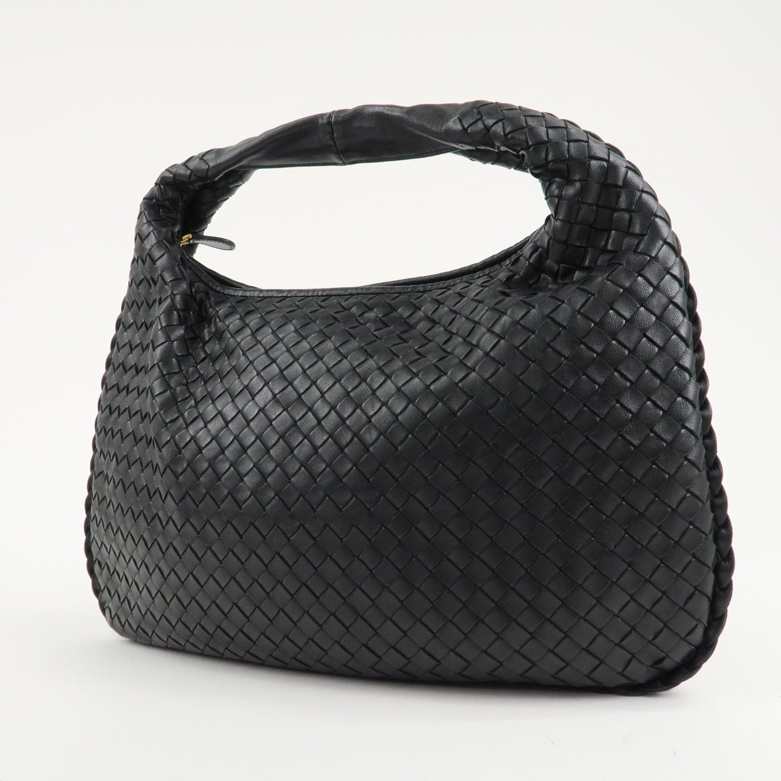 BOTTEGA VENETA Hobo Intrecciato Leather Shoulder Bag Black 115653