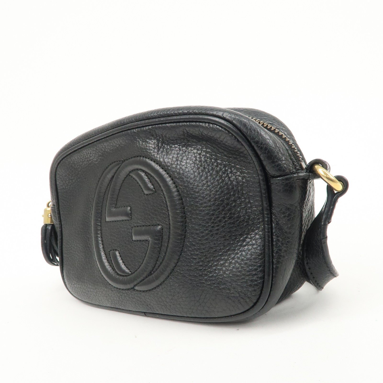 GUCCI Soho Interlocking G Leather Shoulder Bag Black 347994