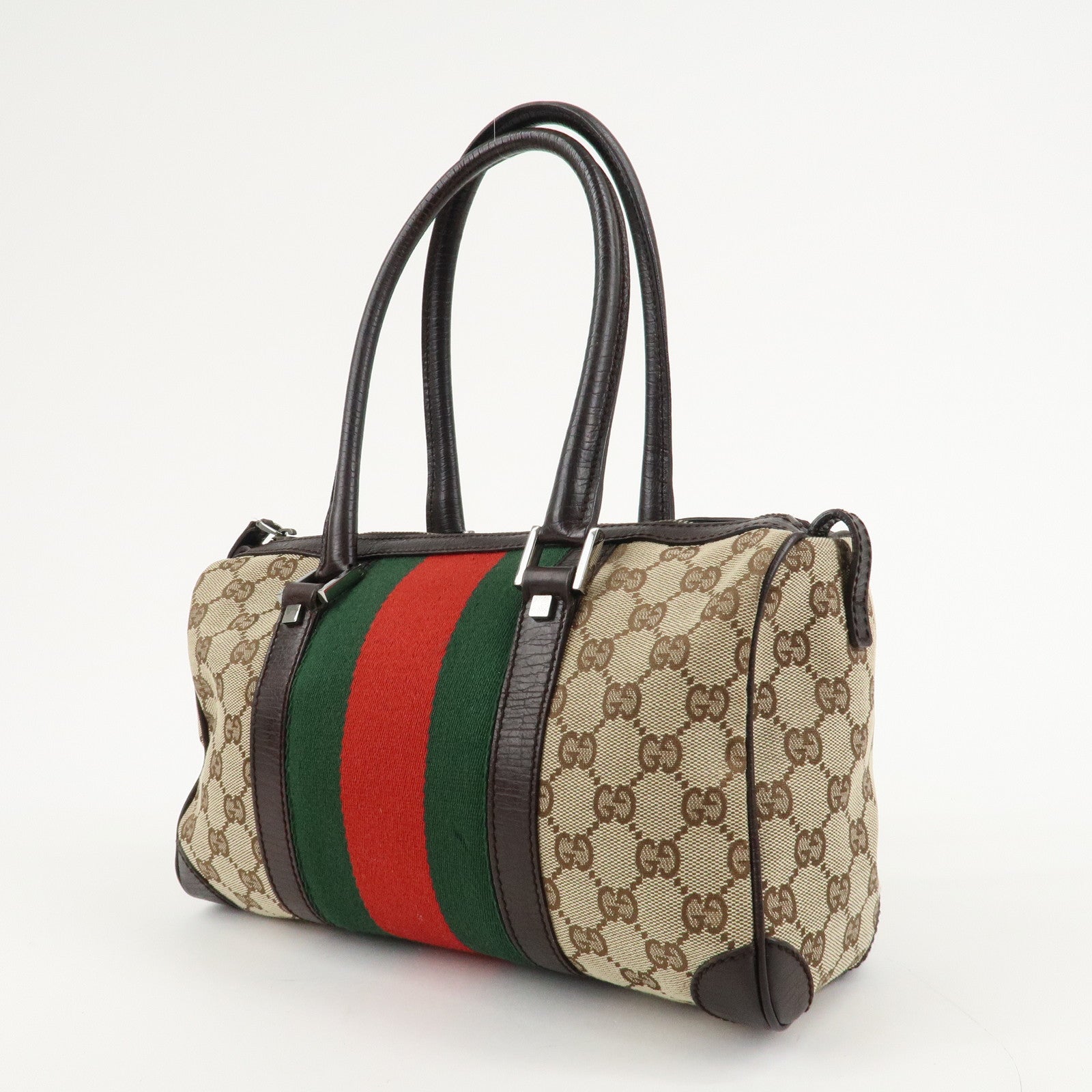 GUCCI GG Canvas Leather Mini Boston Bag Beige Brown 30458