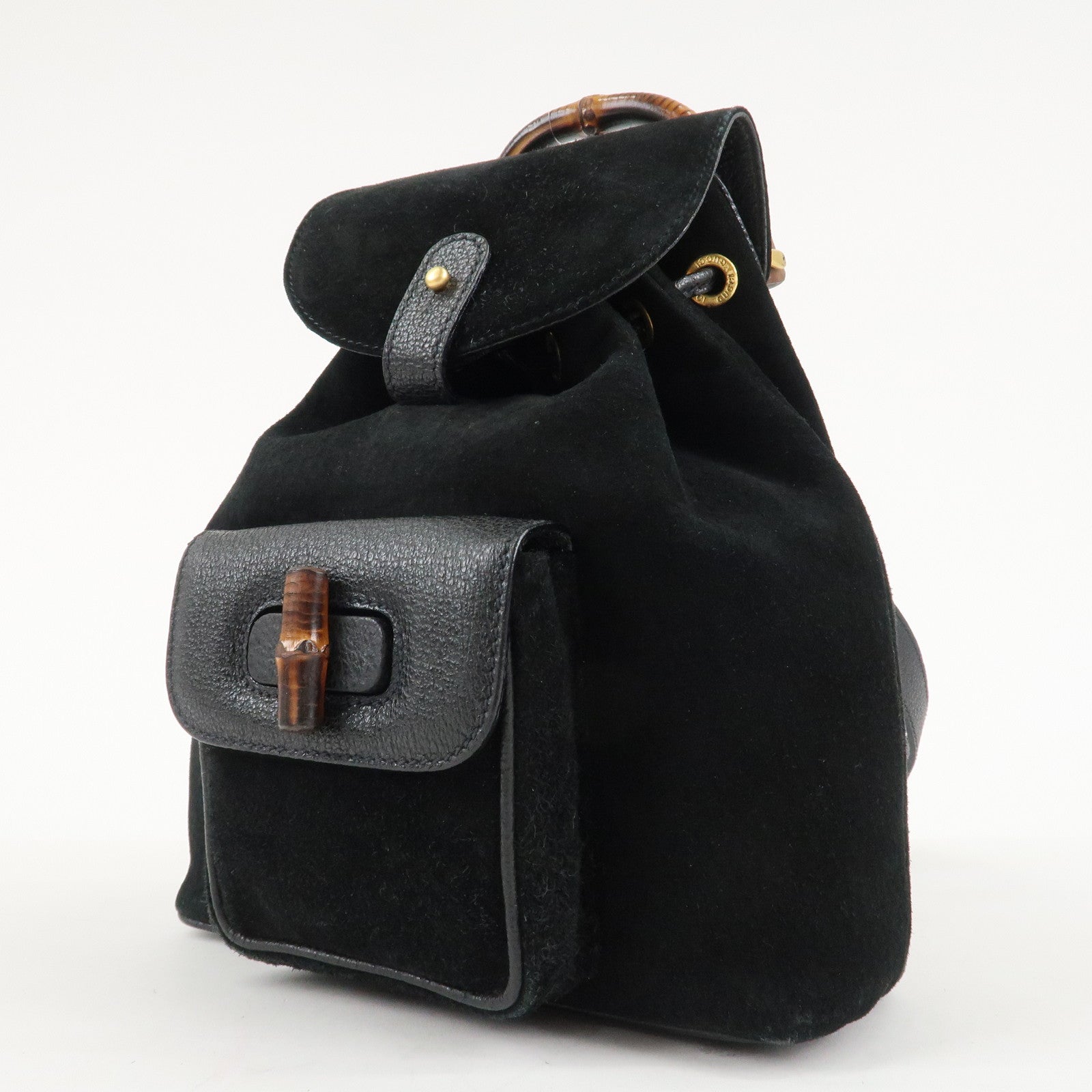 GUCCI Bamboo Suede Leather Mini Backpack Black 003.1705.0030 Used