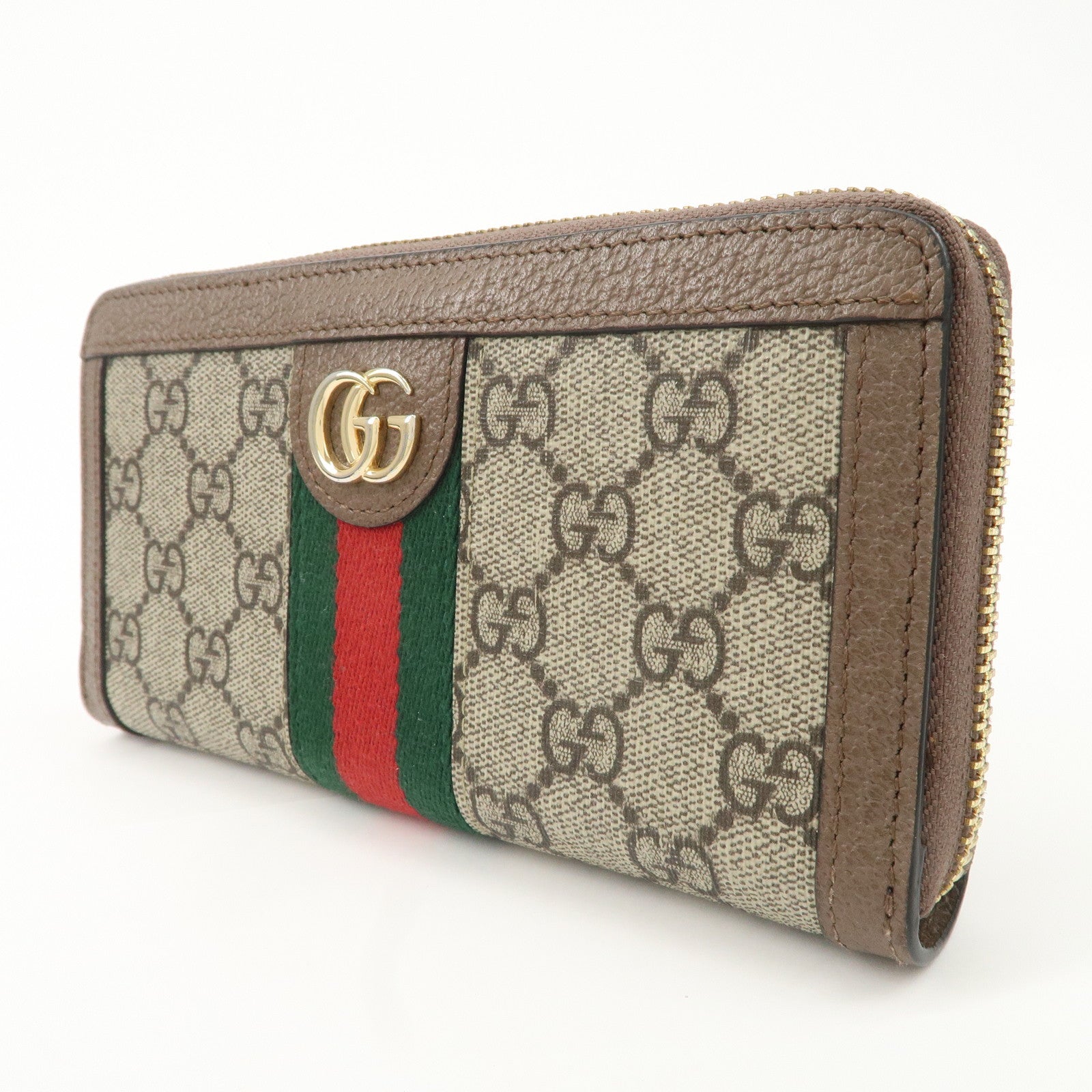 GUCCI Ophidia Sherry GG Supreme Leather Round Zipper Wallet 523154