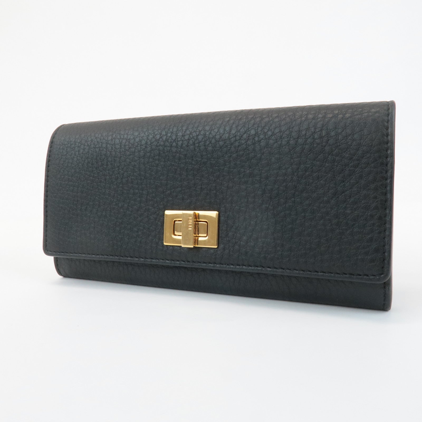 FENDI Leather Peekaboo Bi-fold Long Wallet Black 8M0427 Used