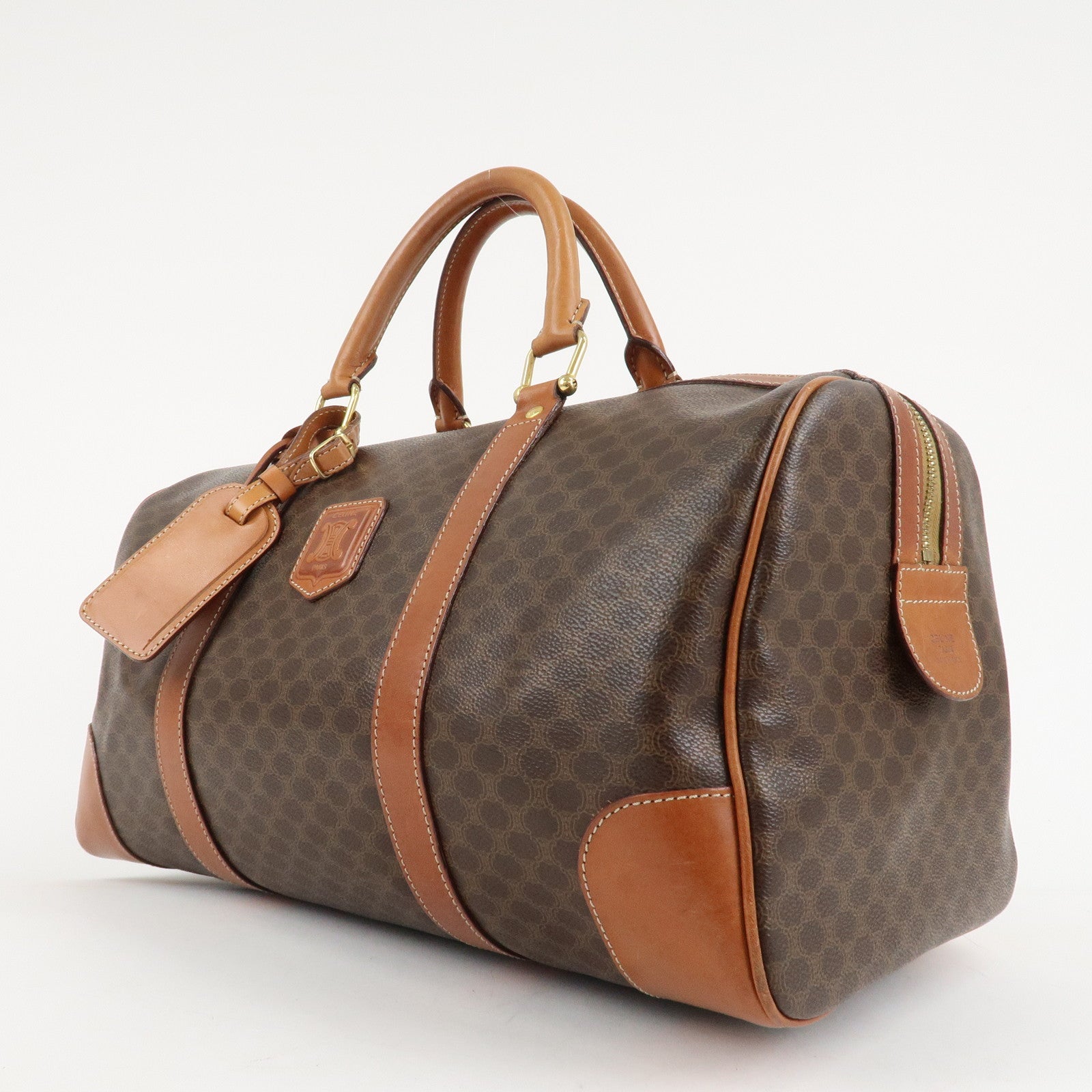 CELINE Macadam PVC Leather Boston Bag Hand Bag Brown Used