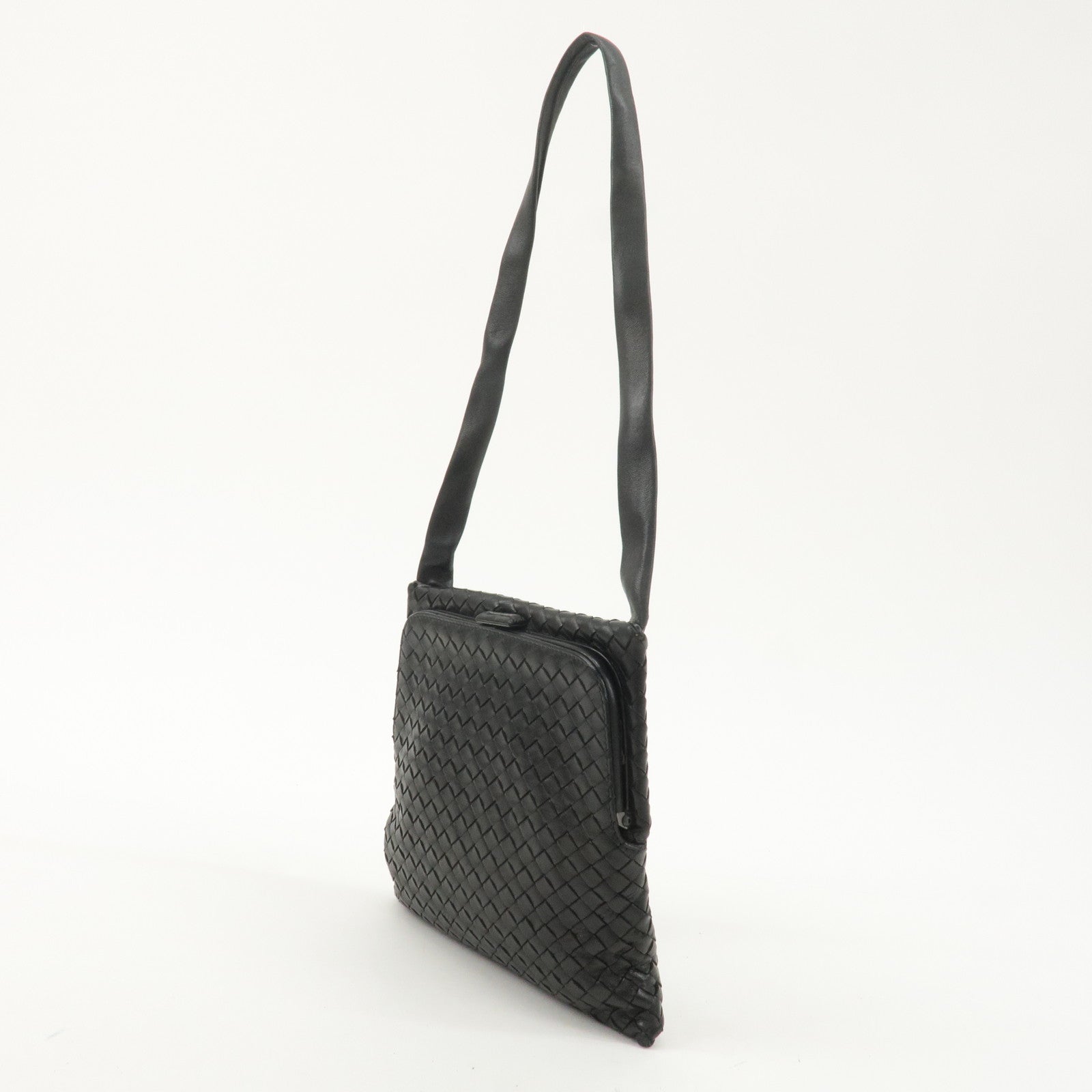 BOTTEGA VENETA Intrecciato Leather Shoulder Bag Black