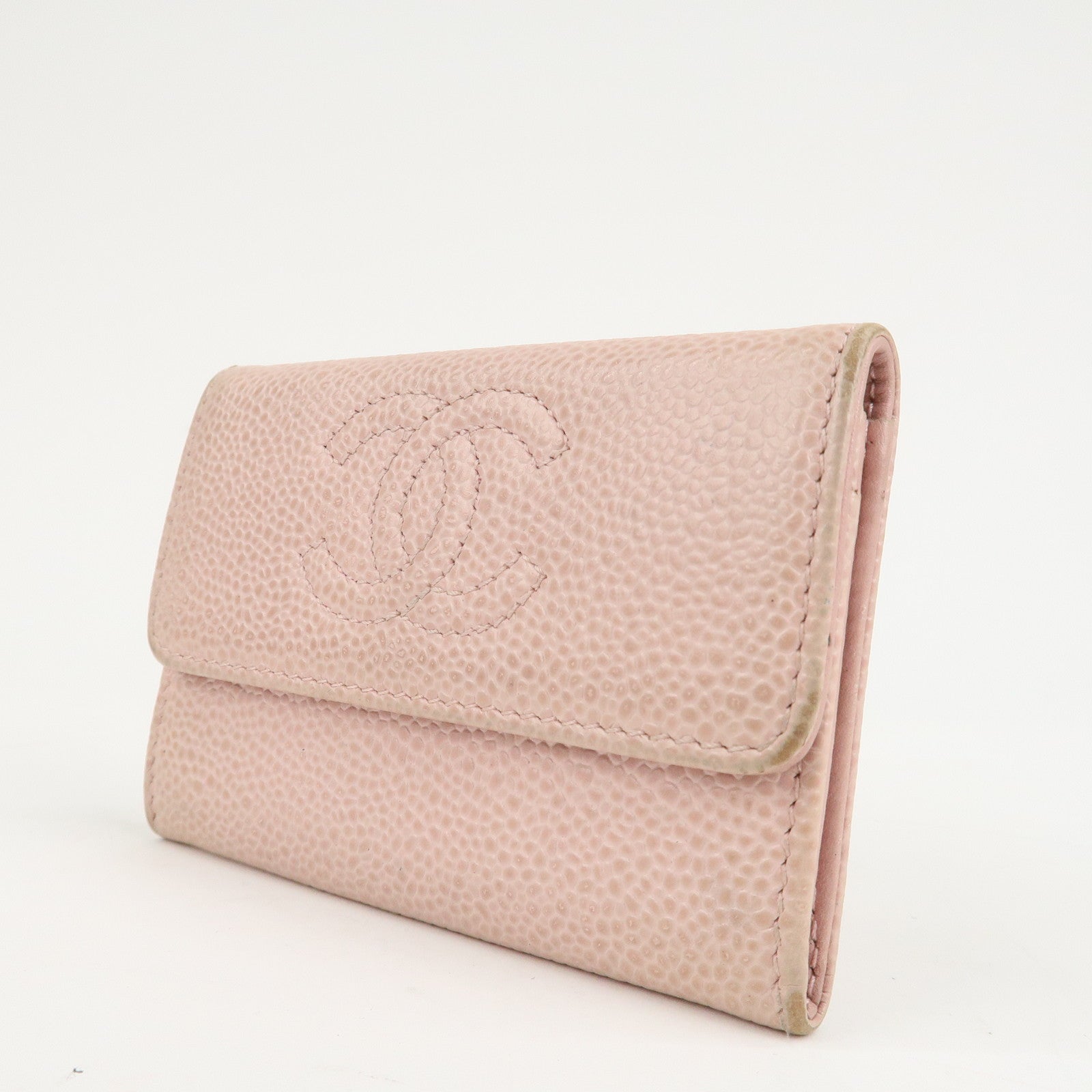 CHANEL COCO Mark Caviar Skin Card Case Card Holder Pink A50074 Used