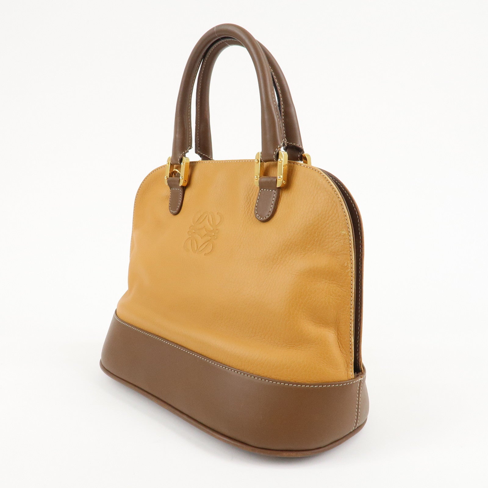 LOEWE Anagram Leather Bi-Color Hand Bag Beige Brown