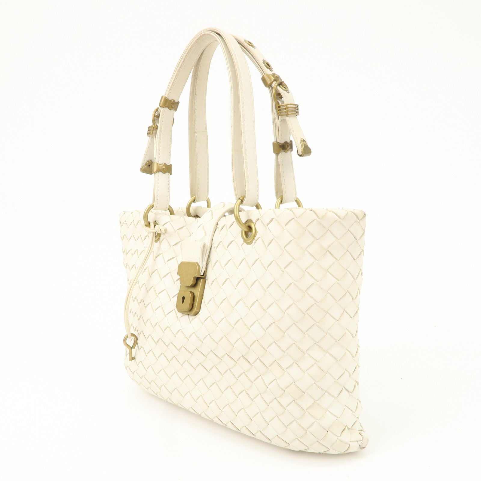 Bottega Veneta Intrecciato Leather Chain Shoulder Bag White