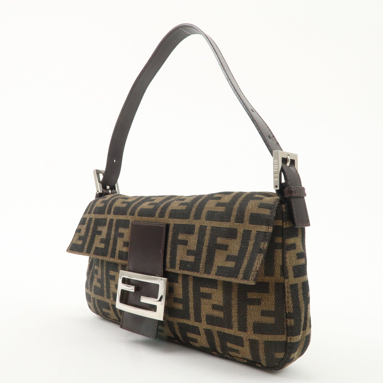 FENDI Mamma Baguette Canvas Shoulder Bag Hand Bag Brown 26424