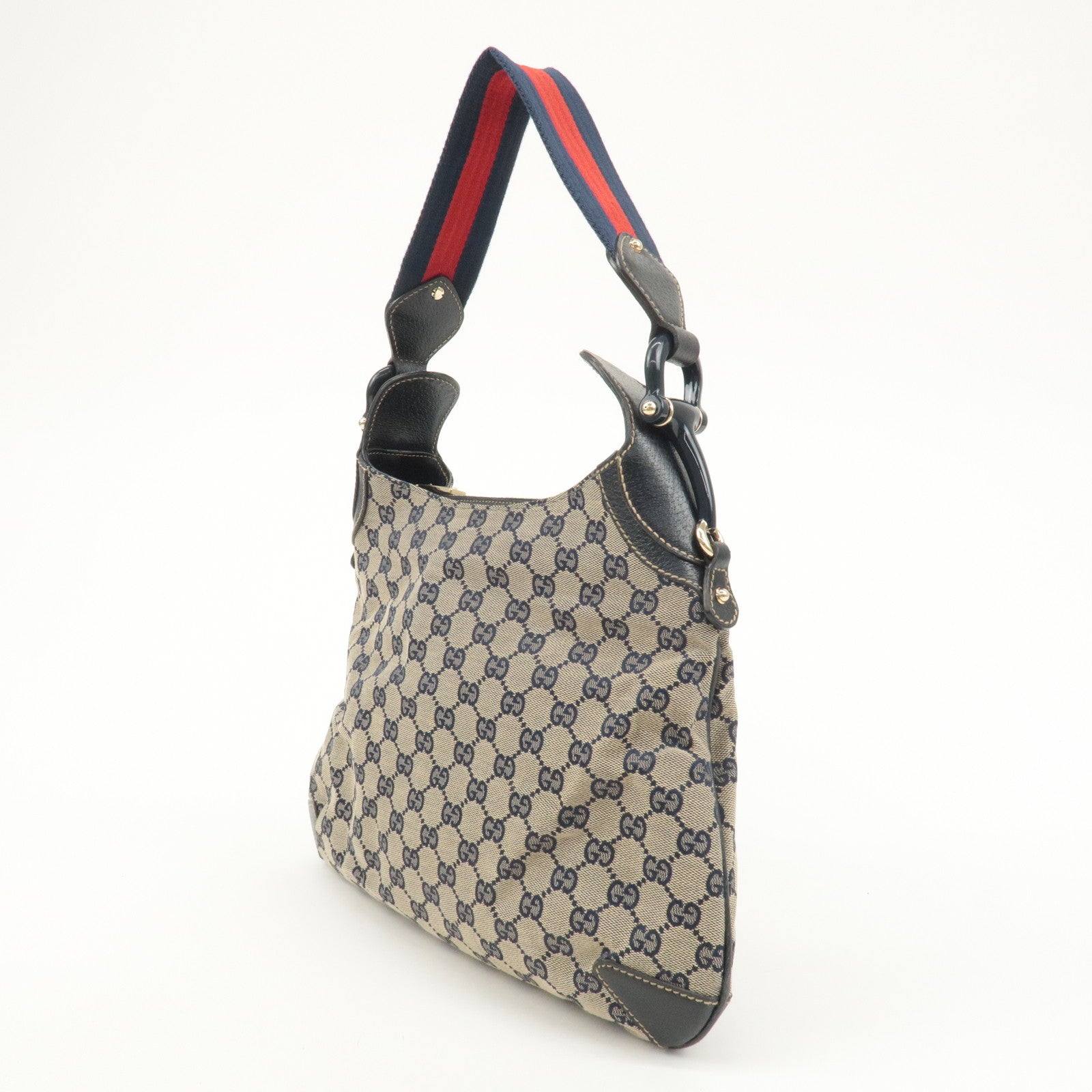 GUCCI Sherry Horsebit GG Canvas Leather One Shoulder Bag 145826