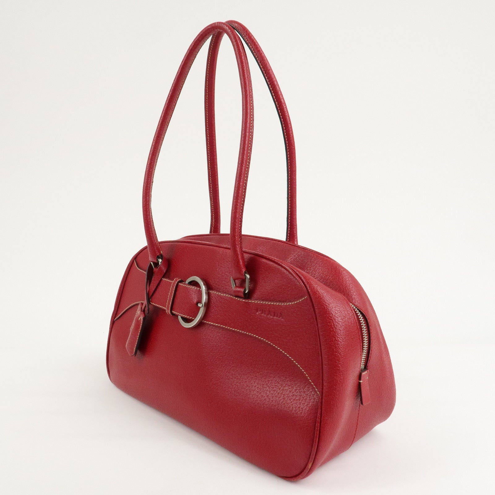 PRADA Leather Shoulder Bag Hand Bag Red B10748 F/S