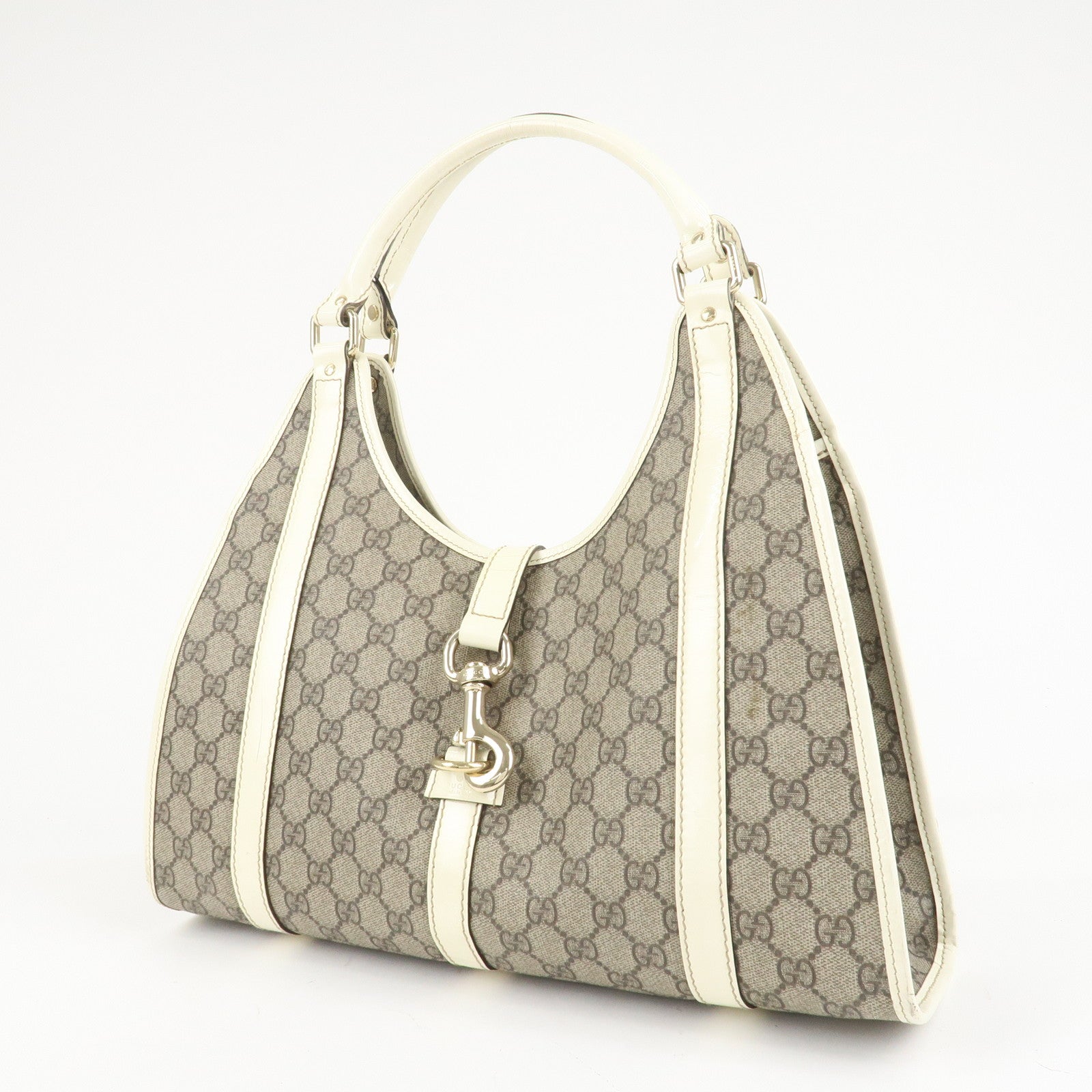 GUCCI GG Supreme Patent Leather Shoulder Bag Beige White 203494 Used