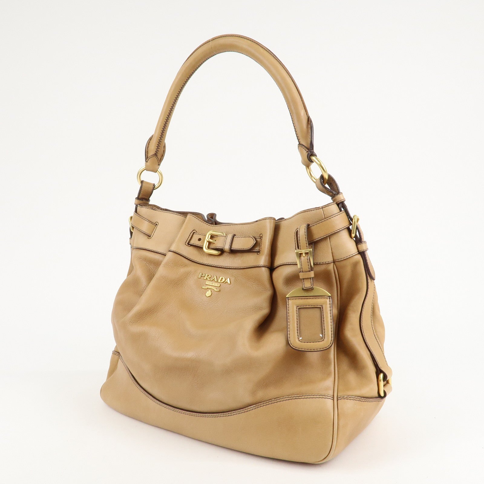 PRADA Leather One Shoulder Bag Brown