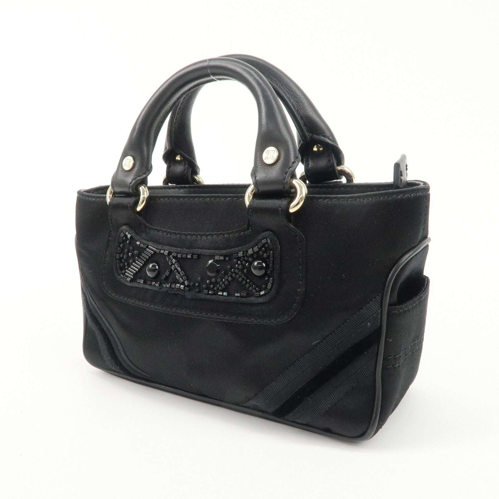 CELINE Macadam Satin Leather Mini Boogie Bag Beads Macadam Stamp Used