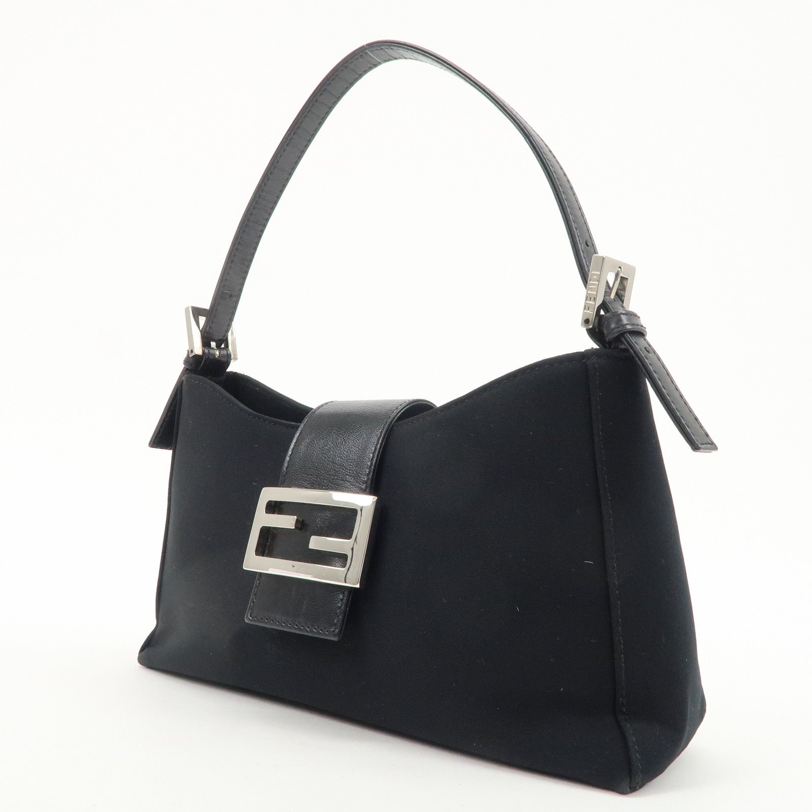 FENDI Mamma Baguette Urethane Leather Shoulder Bag Black