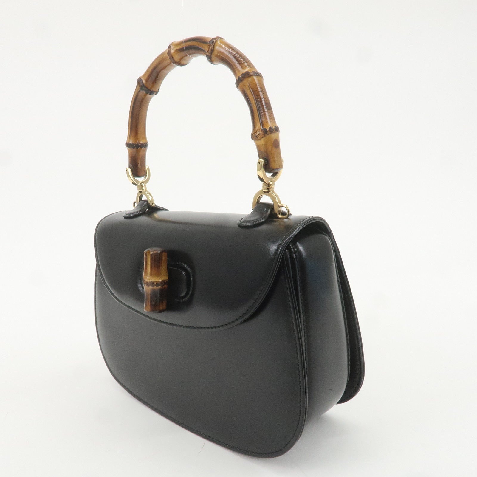 GUCCI Bamboo Leather 2Way Hand Shoulder Bag Black 000.2046