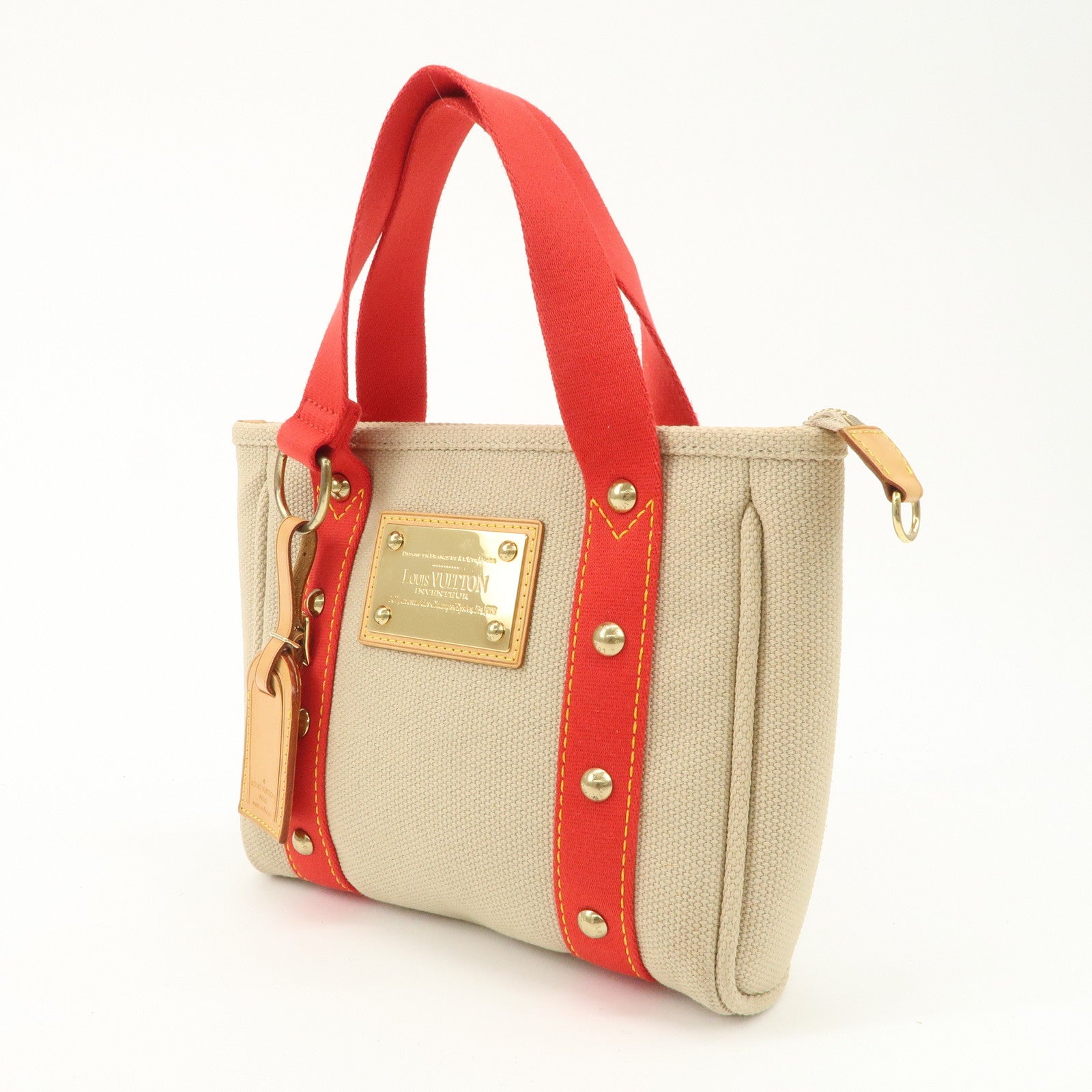 Louis Vuitton Antigua Cabas PM Tote Bag Hand Bag Beige Red M40088 Used