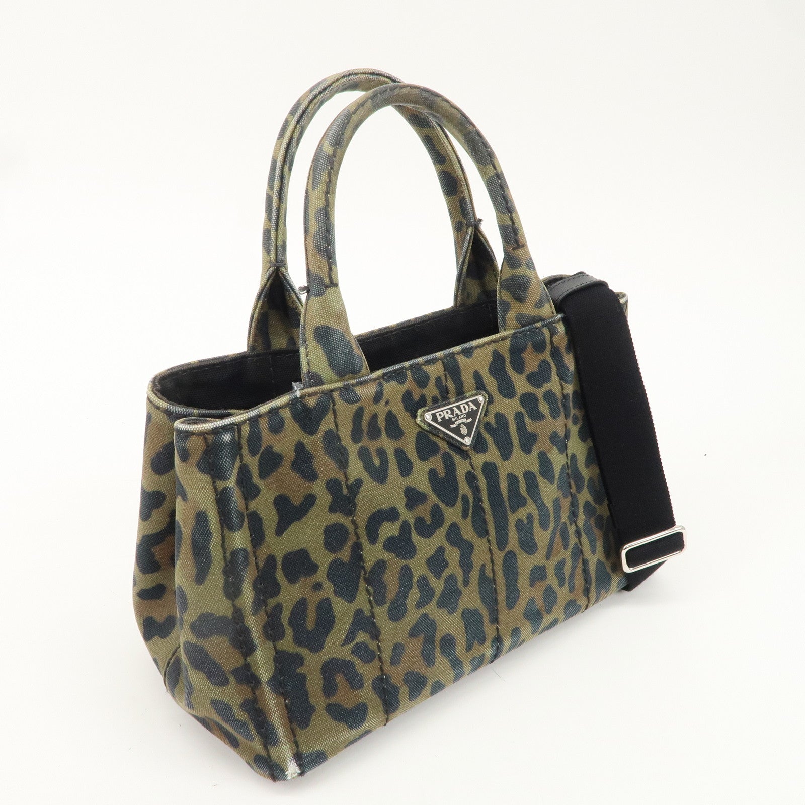 PRADA Canapa Mini Canvas 2Way Bag Hand Bag Leopard 1BG439