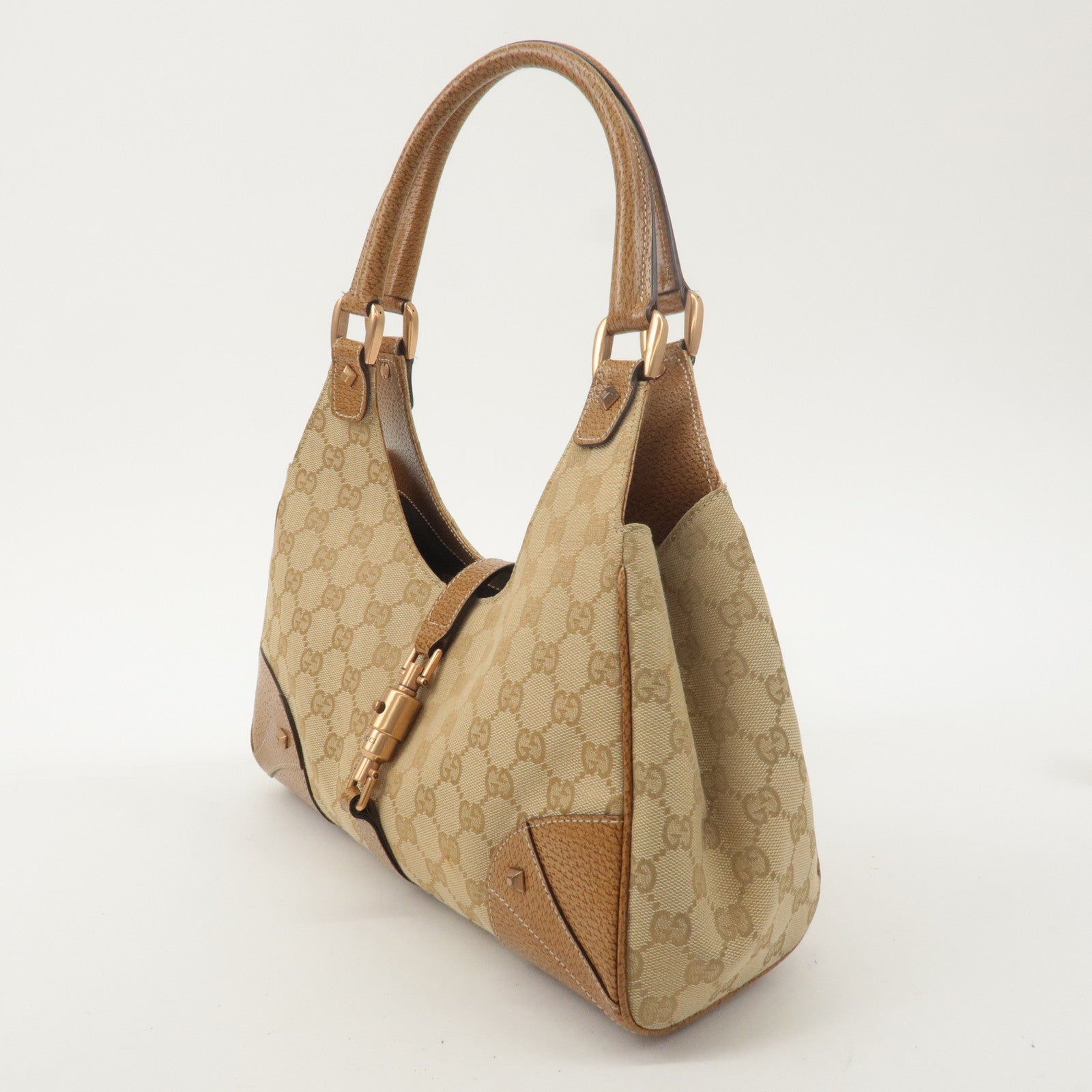 GUCCI New Jackie GG Canvas Leather Shoulder Bag Beige Brown 124407